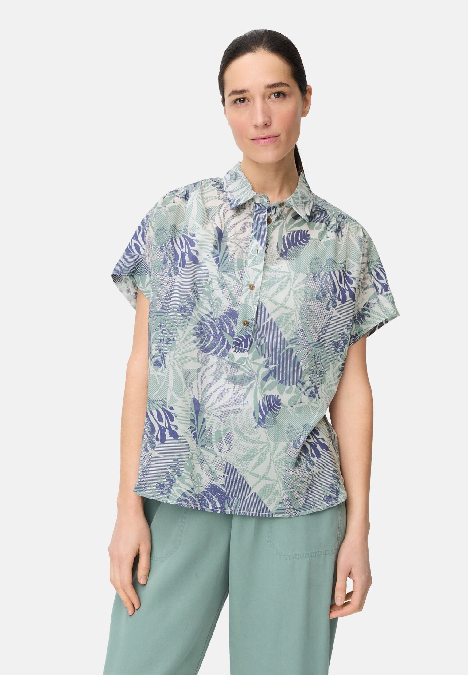 camel active Hemdbluse aus reiner Baumwolle Kurzarm Allover Print