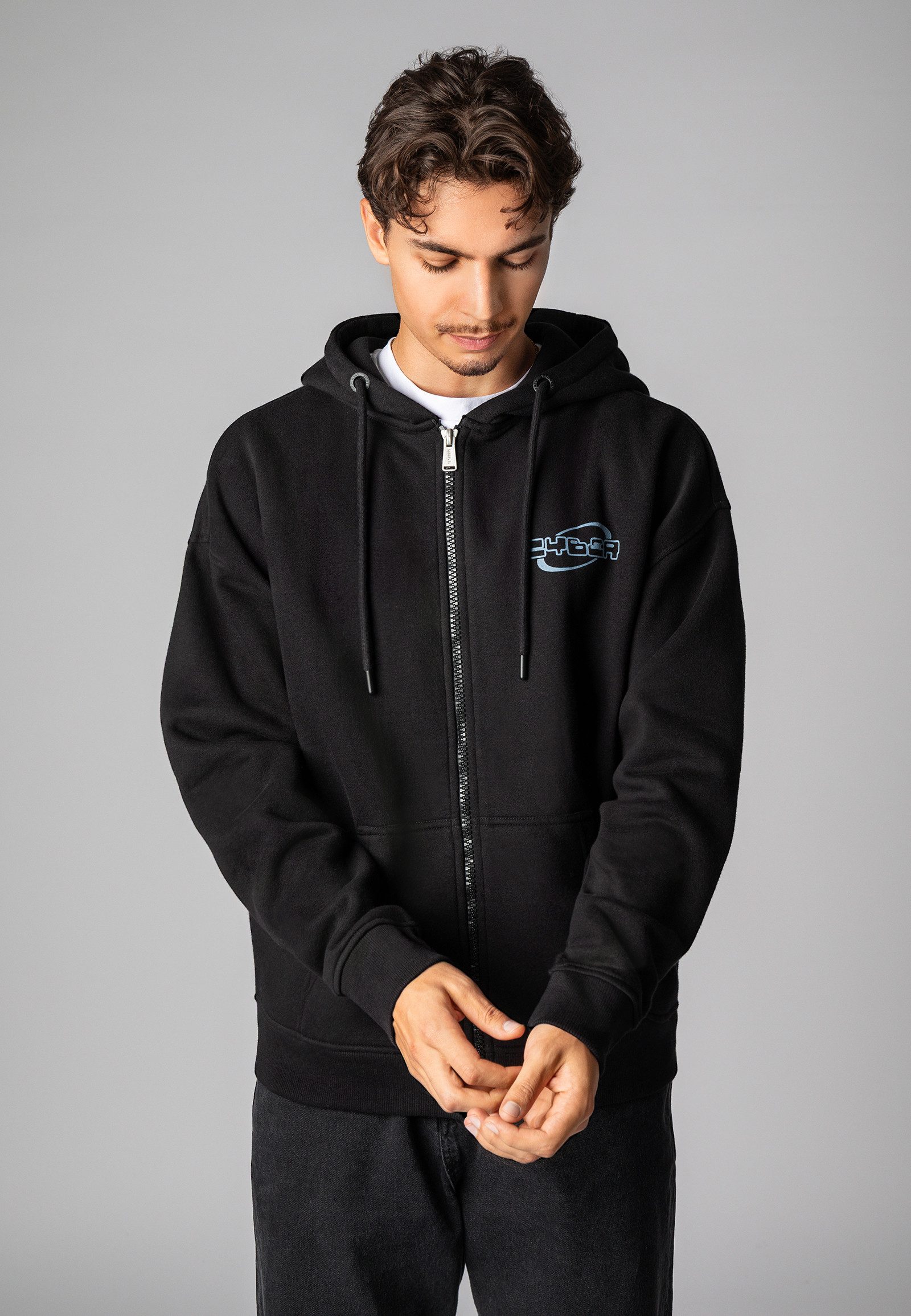 Kapuzensweatjacke Herren Oversize Sweatjacke mit Backprint
