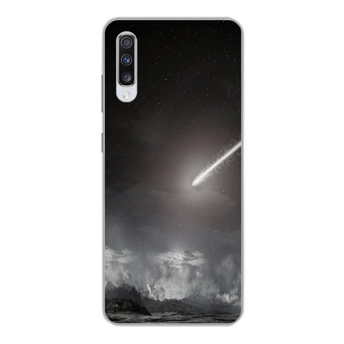 MuchoWow Handyhülle Ein Komet über einer fernen Landschaft Phone Case Handyhülle Samsung Galaxy A70 Silikon Schutzhülle