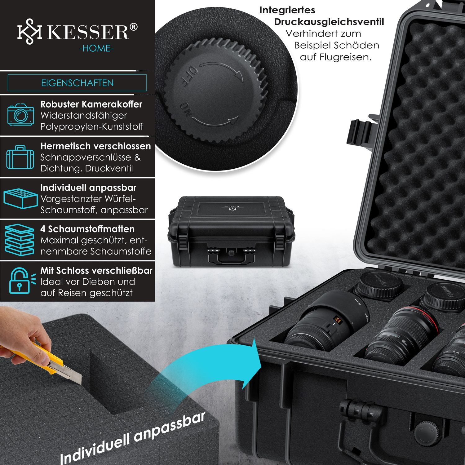KESSER Kameratasche, Fotokoffer Kamerakoffer Transportkoffer Schutzkoffer Kamera