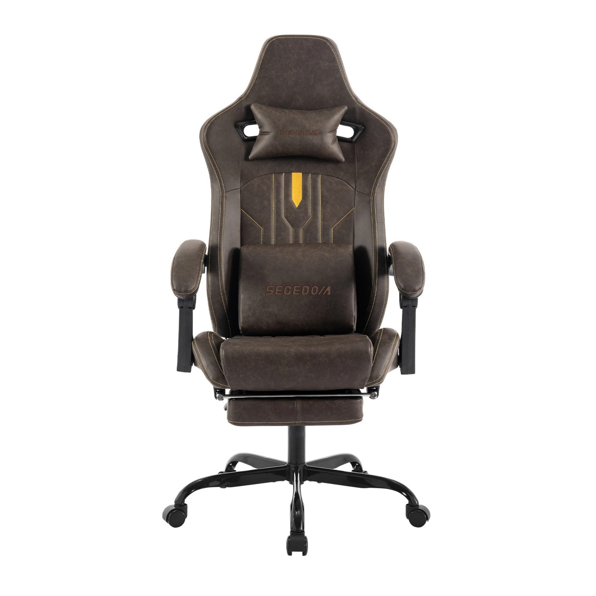 SUKIDA Gaming-Stuhl Ergonomischer Gamingstuhl mit Fußstütze & Lendenstütze – bis 150 kg (Komplett-Set), schwenkbar, höhenverstellbar, ausziehbare Sitzfläche