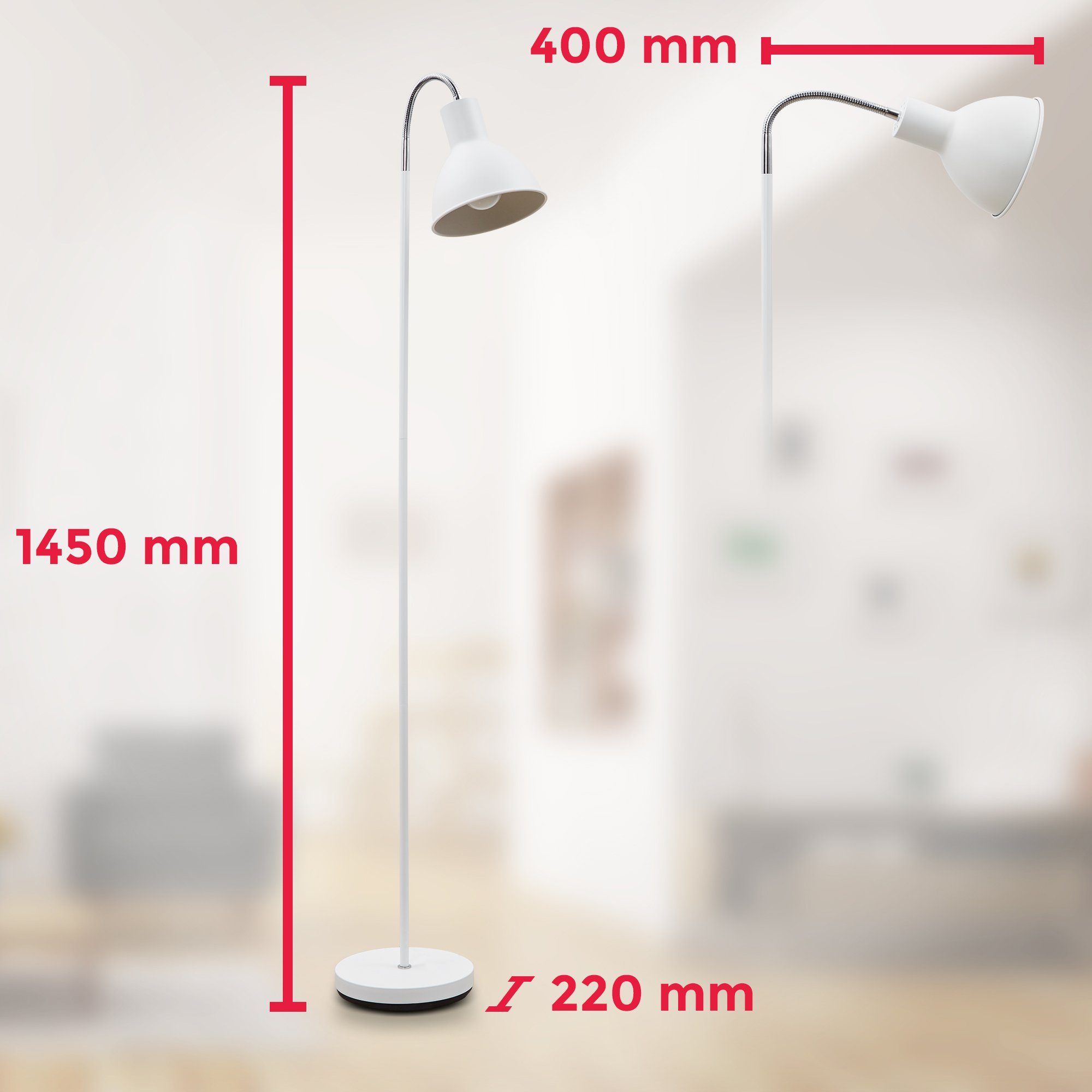 Stehleuchte Design Stand-Leuchte LED schwenkbar E27 Industrial B.K.Licht ohne Warmweiß, Leuchtmittel, Metall Stehlampe, weiß