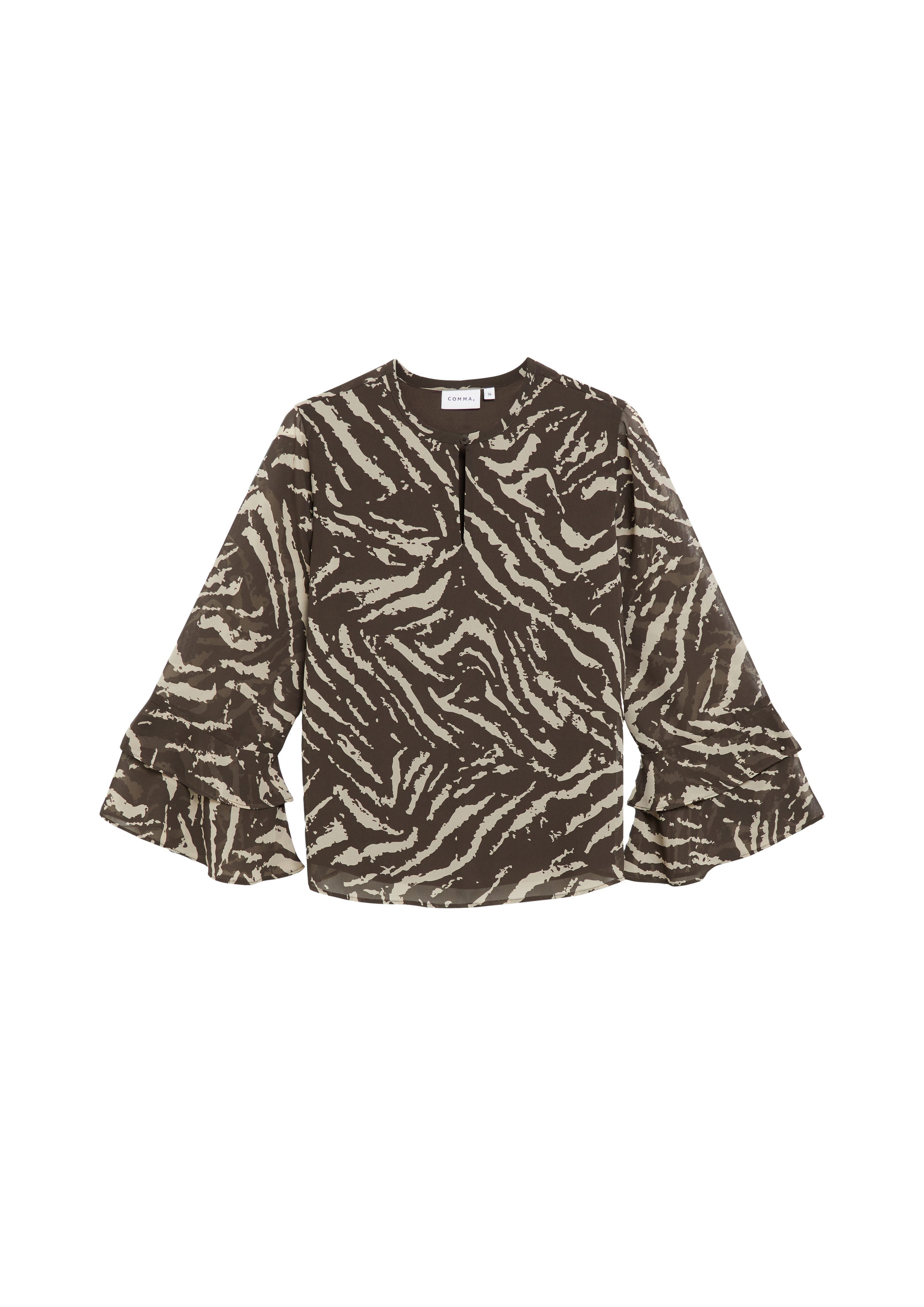 comma Chiffonbluse mit grafischem Print und Volants / 3/4-Arm – Bild 4 von 4