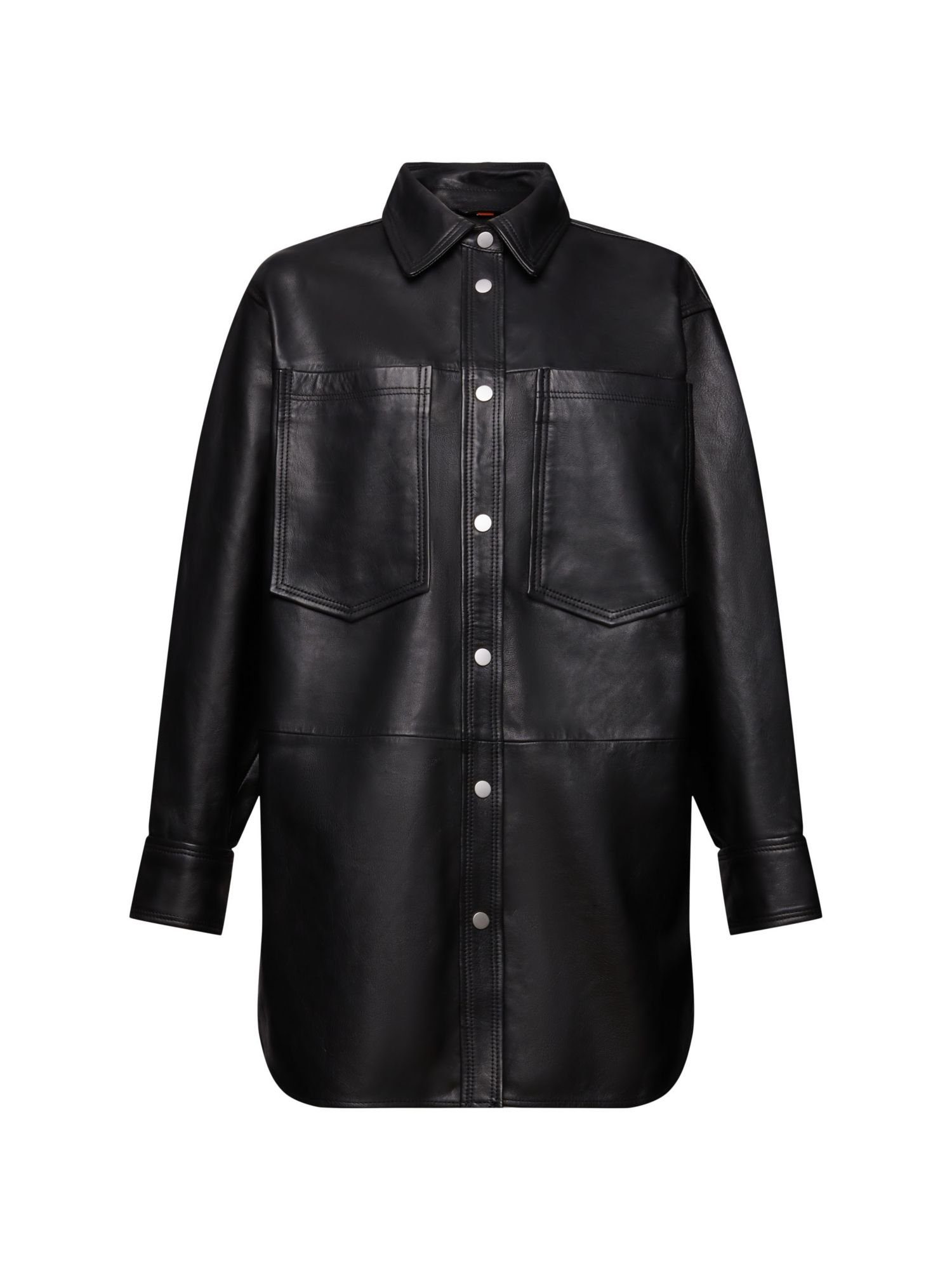 Esprit Lederjacke Oversize-Hemdjacke aus Leder BLACK