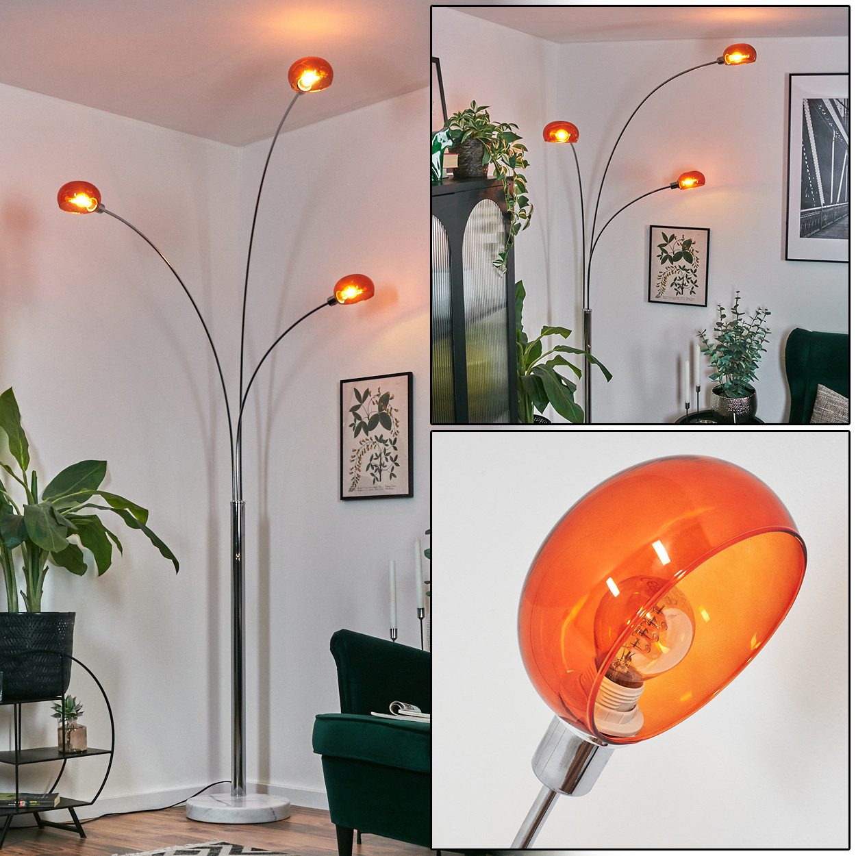 Stehlampe Stehlampe aus Metall in Weiß/Chrom/Orange im Retro/Vintage-Design
