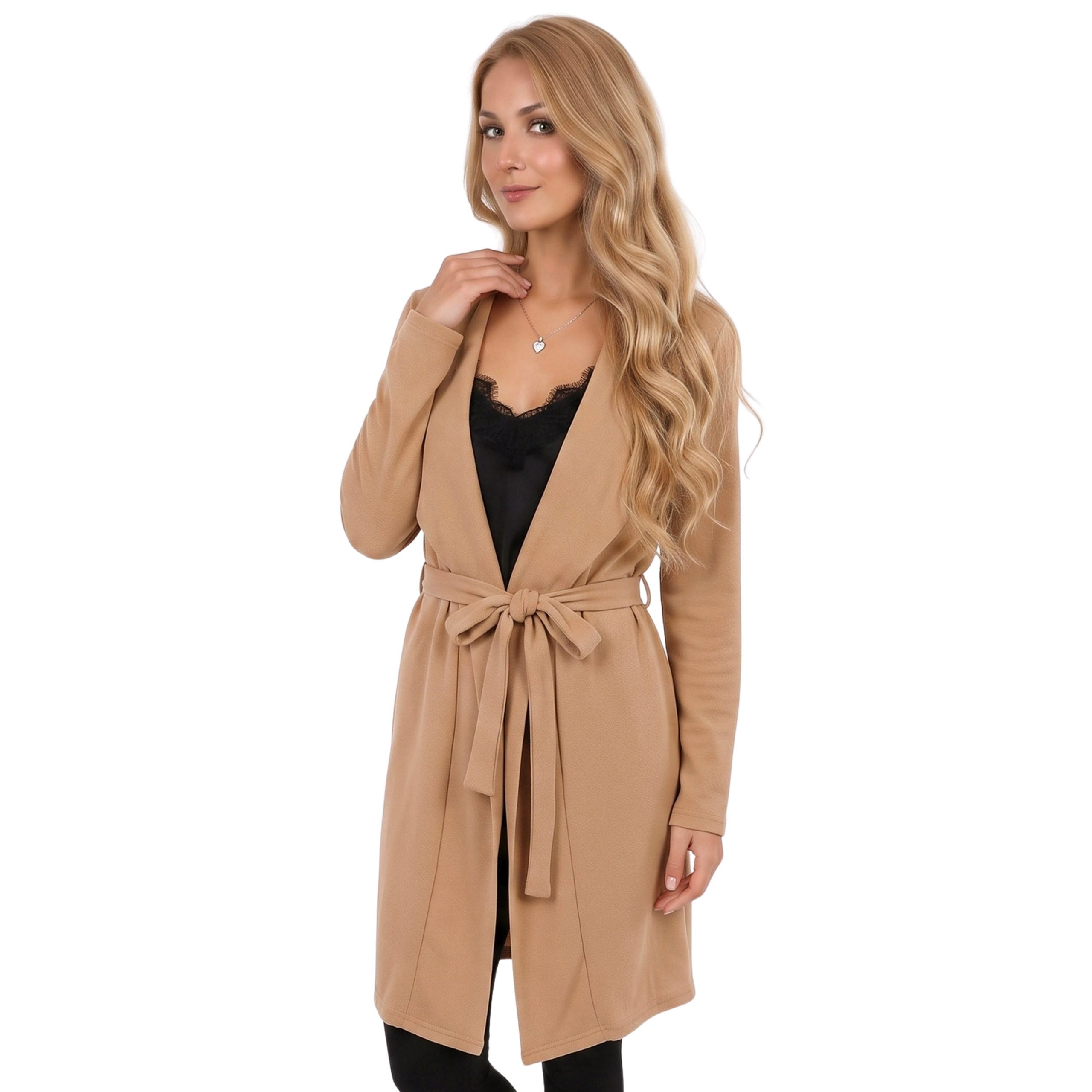 Sarcia.eu Cardigan Beiger GEBUNDENER Überwurf, Damen-Cardigan MIT GÜRTEL IM MANTELSCHNITT – Bild 2 von 5