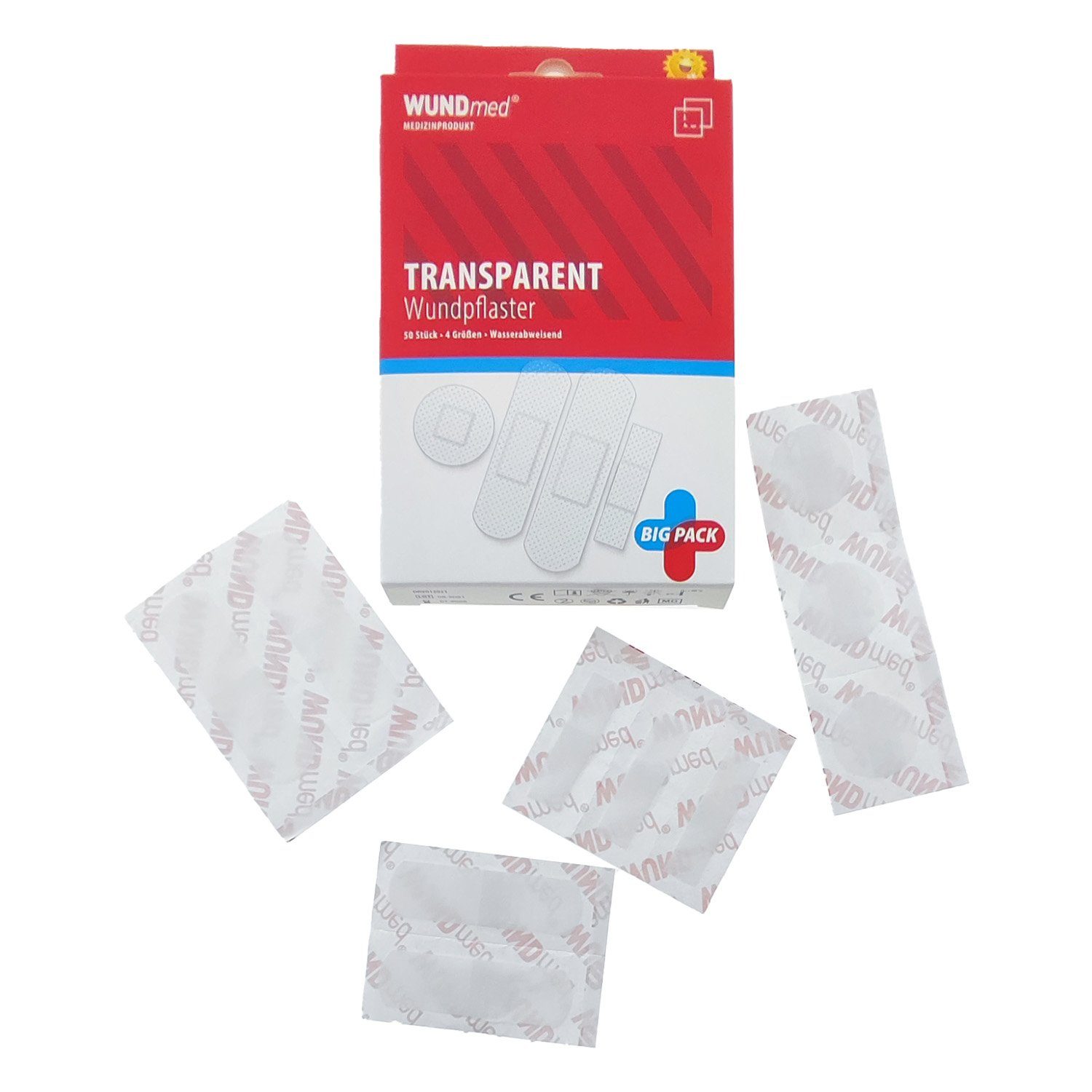 Wundmed Wundpflaster Transparente Pflaster 50 Stück Klar Wasserabweisend Hautfreundlich (Stück, 50 St., Pflaster), Wundpflege transparent Erste Hilfe Wundpflaster