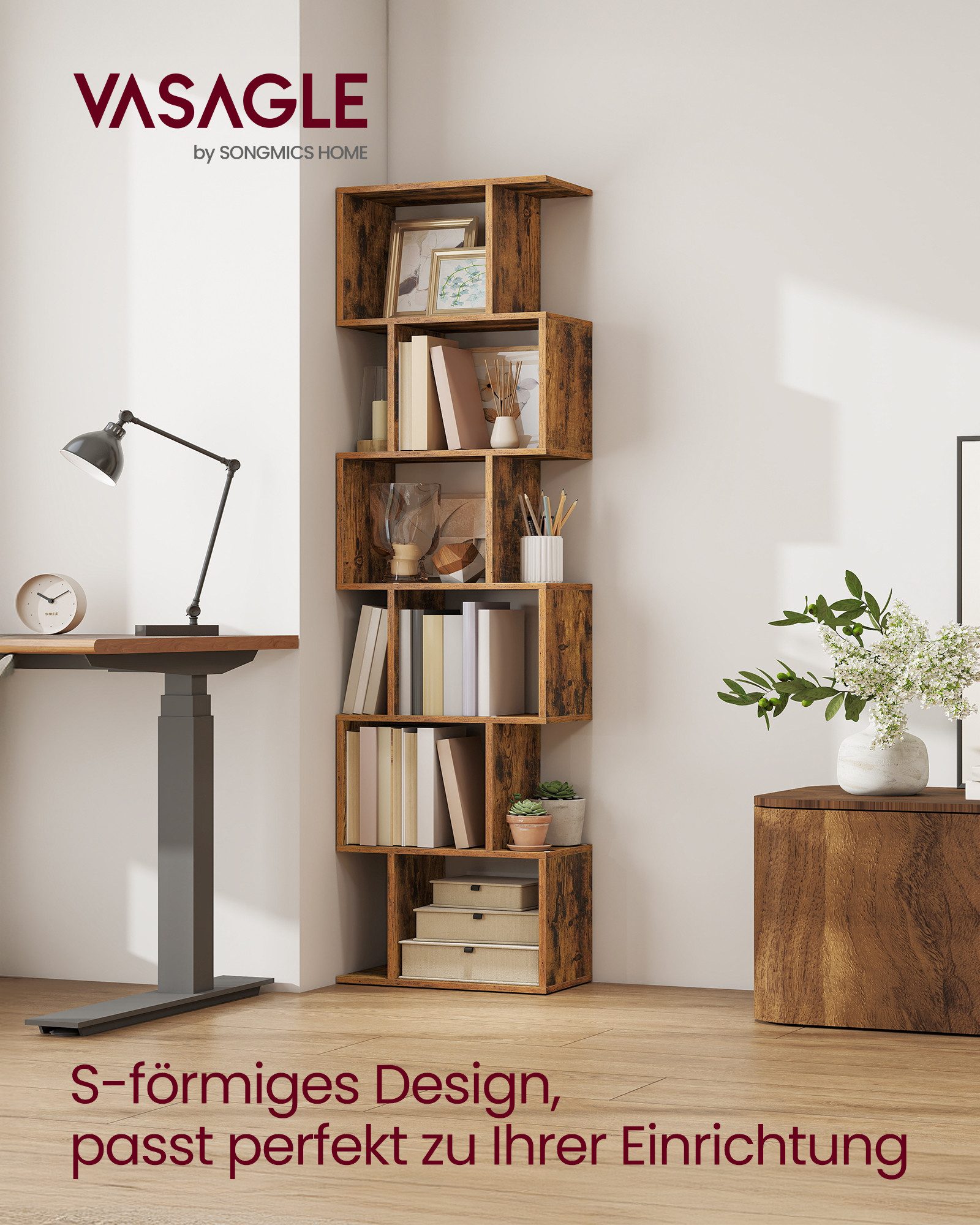 VASAGLE Bücherregal Standregal mit 5 Ebenen, 24 x 40 x 191 cm, Wohnzimmer Schlafzimmer, freistehend, modern, Regal – Bild 2 von 5