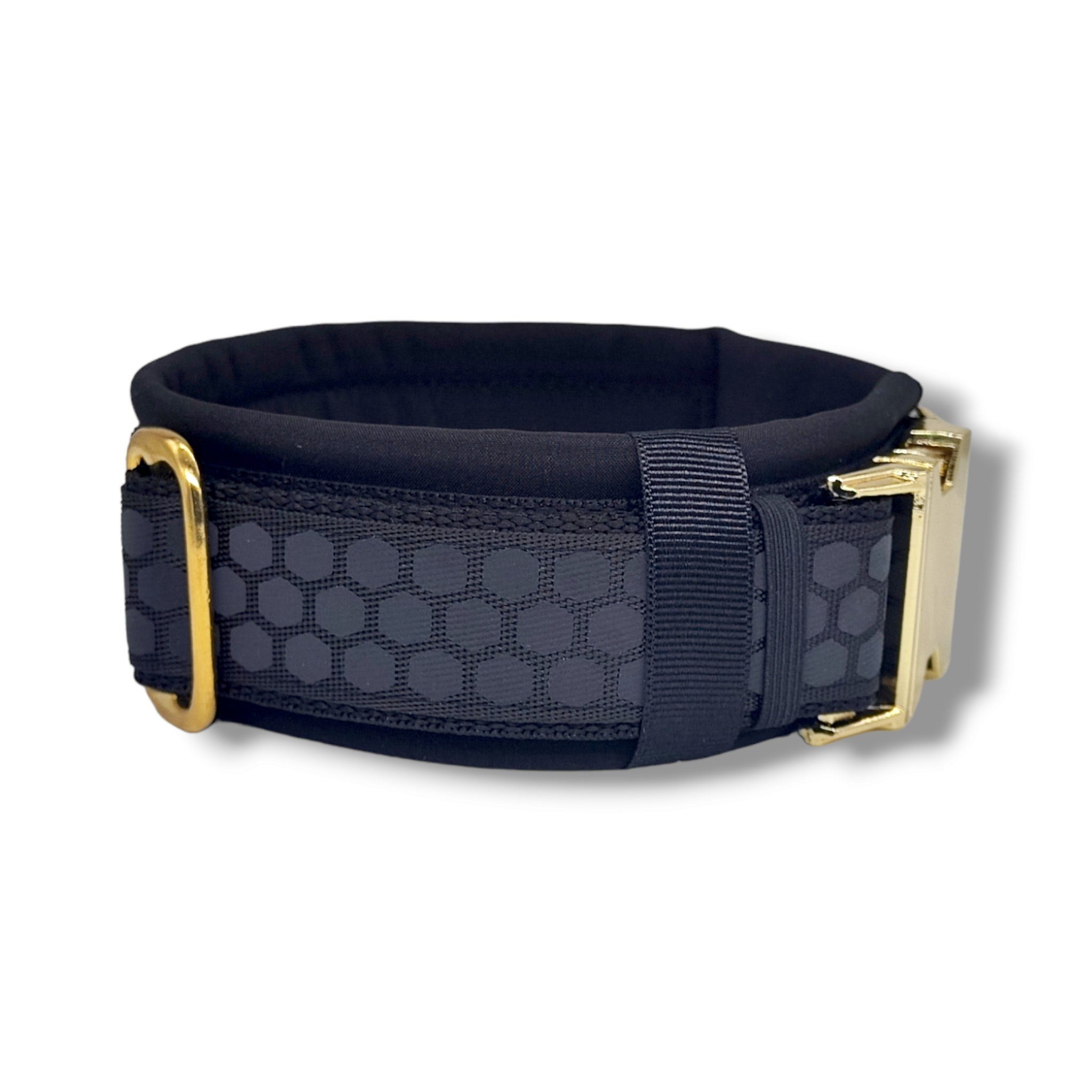 D by E Couture Hunde-Halsband "Black & Gold II", reflektierend, gepolstert, verstellbar, 40mm breit, Handmade