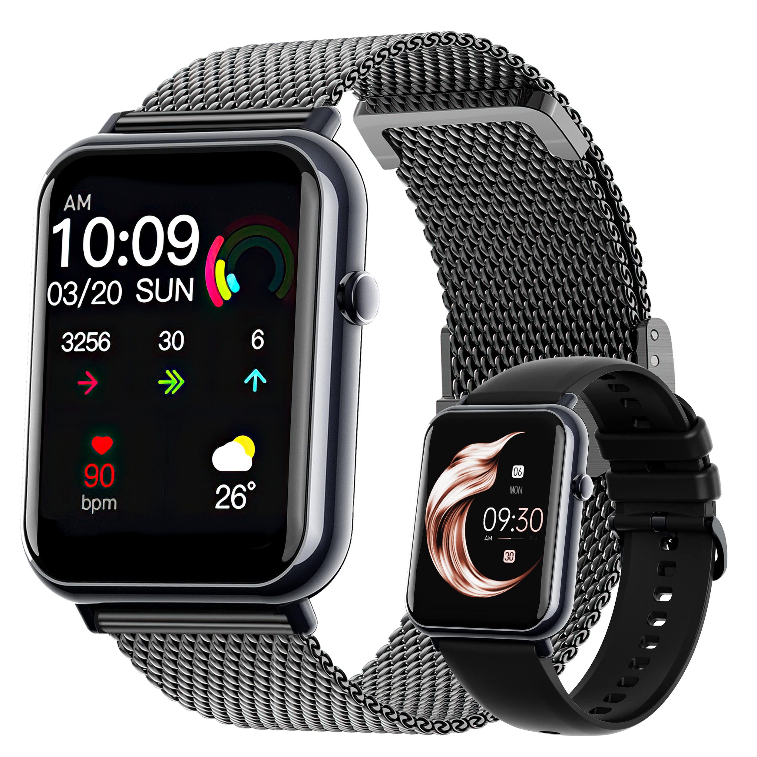 HOUROC Smartwatch, Fitness Tracker Uhr für Damen Herren Smartwatch Smartwatch (1,69" HD Voll Touchscreen Zoll), IP67 Wasserdicht, Uhren Watch für Android IOS, Aktivitätstracker, Silikon Ersatzarmband mit Milanaise Uhrenarmbänder