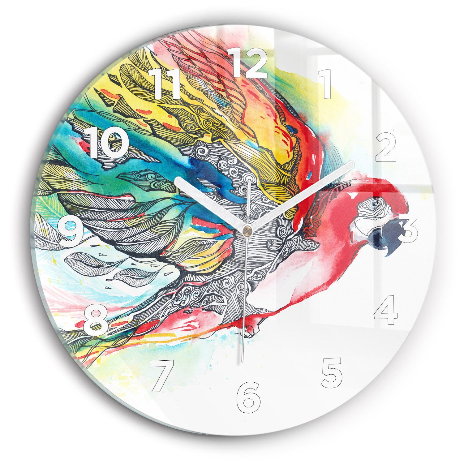 Tulup Wanduhr Glasuhr Bunter Papagei Uhr günstig online kaufen