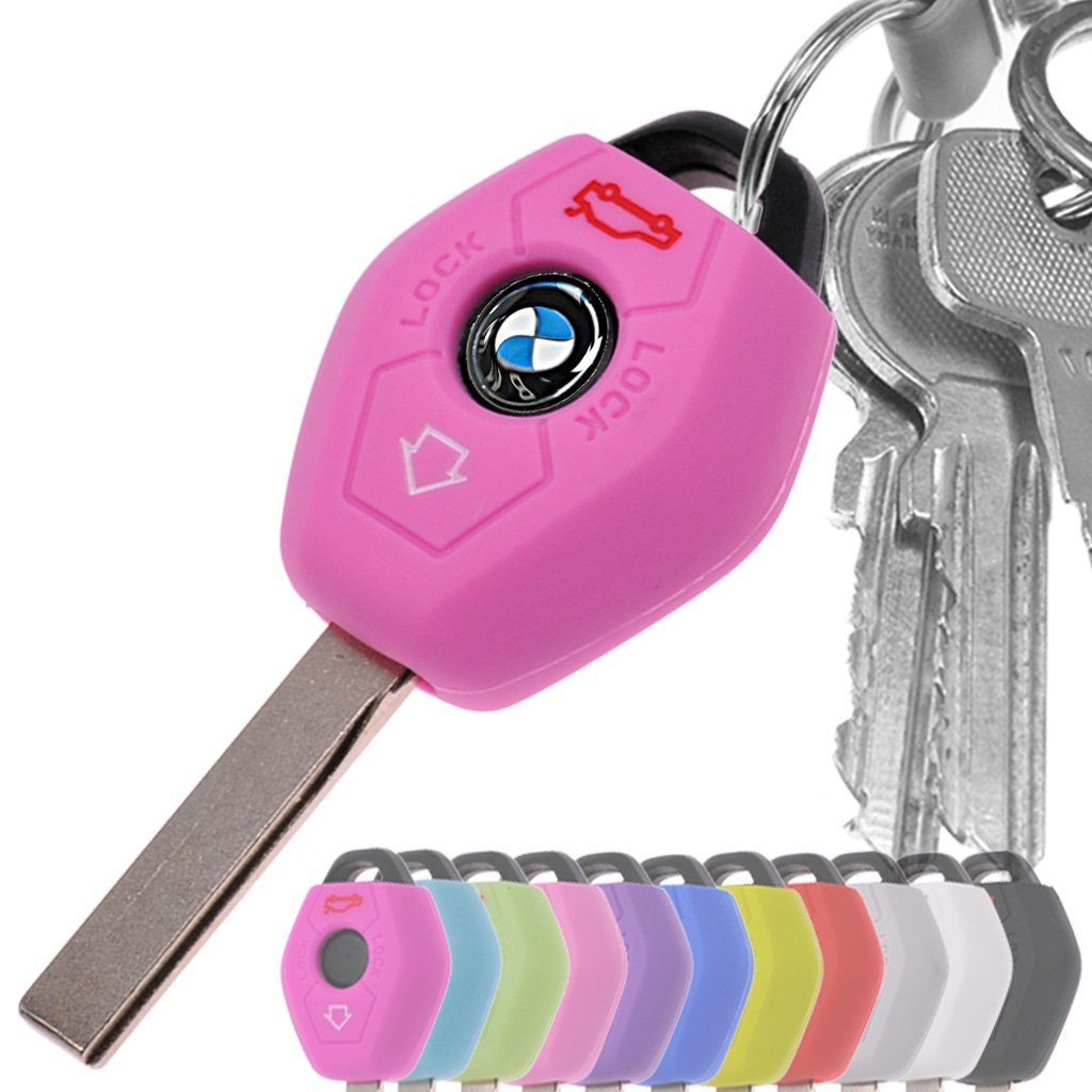mt-key Schlüsseltasche Autoschlüssel Softcase Silikon Schutzhülle Rosa, BMW E46 E83 E52 E85 E86 E39 E61 E60 E53 3 Knopf Funk Fernbedienung