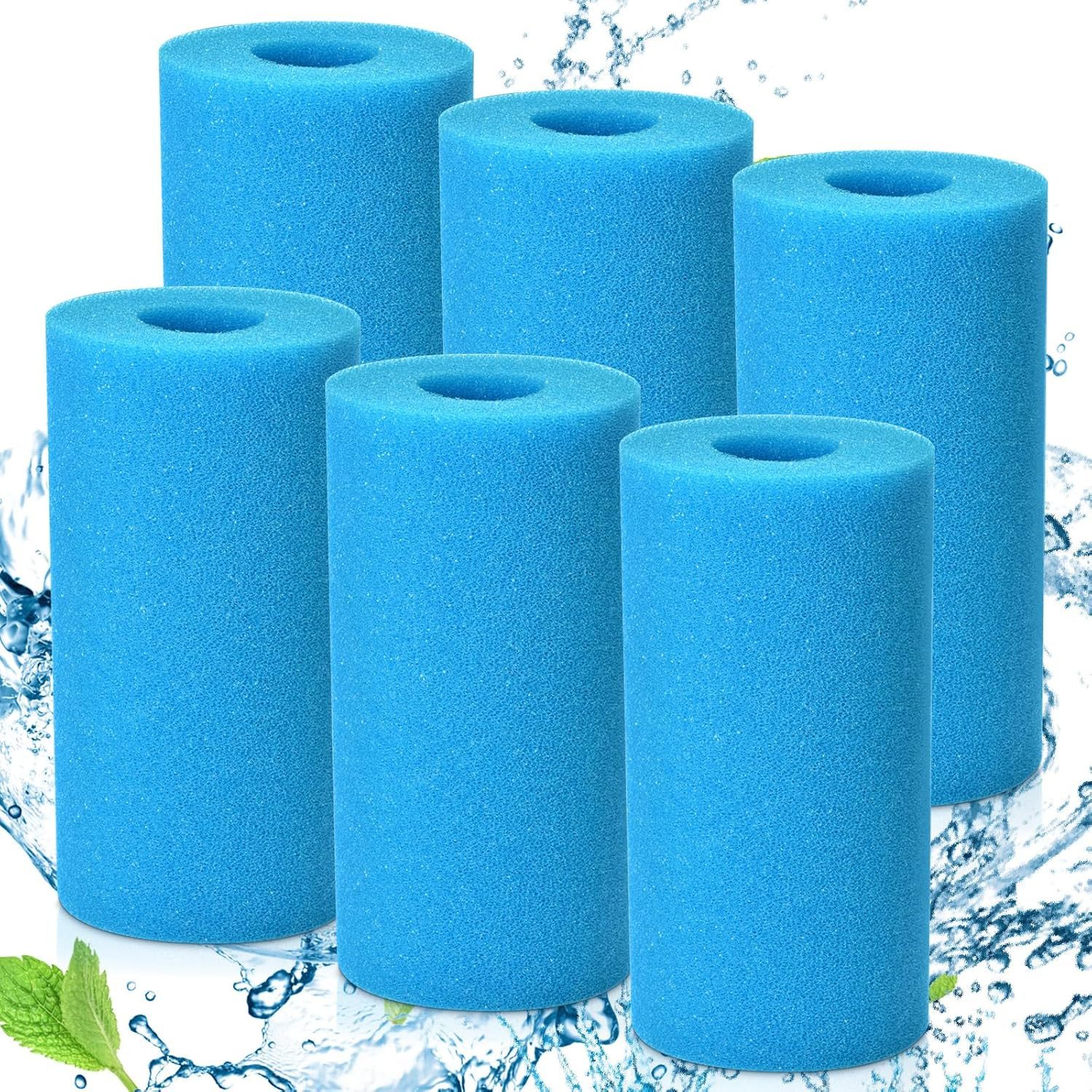 BlingBin Teichfilter Filterschwamm Typ A, Waschbarer Schwammfilter, Schaumstoff Poolfilter (6er Set, 6 St., Innendurchmesser: 4 cm, Außendurchmesser: 10 cm, Höhe: 20 cm), Wiederverwendbare Schaum Pool Filter für Schwimmbäder, Spas, Aquarien