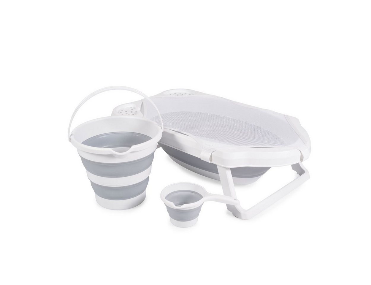 Cangaroo Babybadewanne Set Hawai 4-teilig, faltbar, Wasserablauf, Ablagefächer, Netz, ab Geburt, rutschfeste Füße