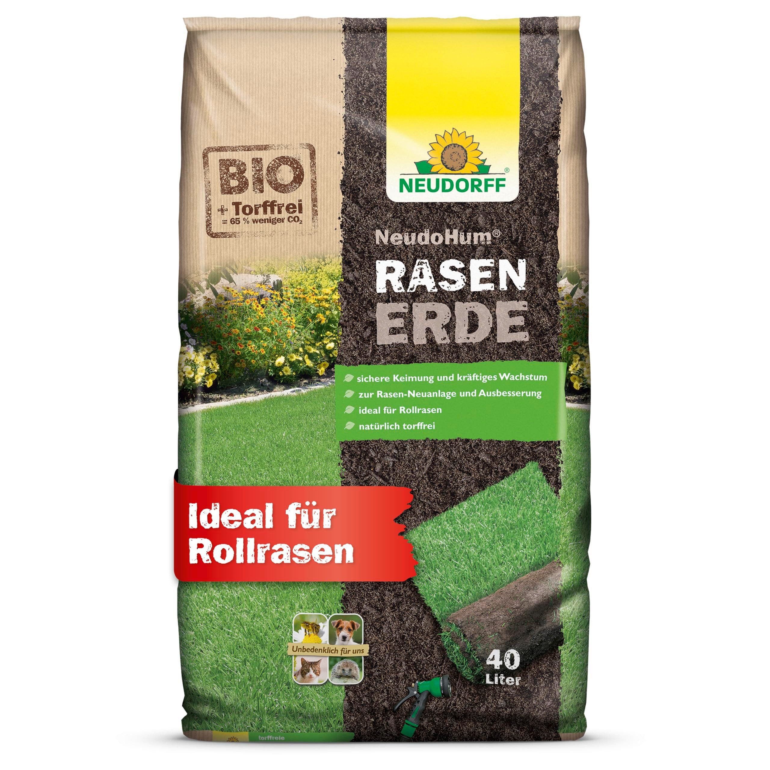 Neudorff Pflanzerde NeudoHum RasenErde 40 Liter, mit Organische Grunddüngung, (Einzelartikel, Zur Rasen-Neuanlage und Ausbesserung), Mit Pflanzenkohle und organischem Dünger, ideal für Rollrasen