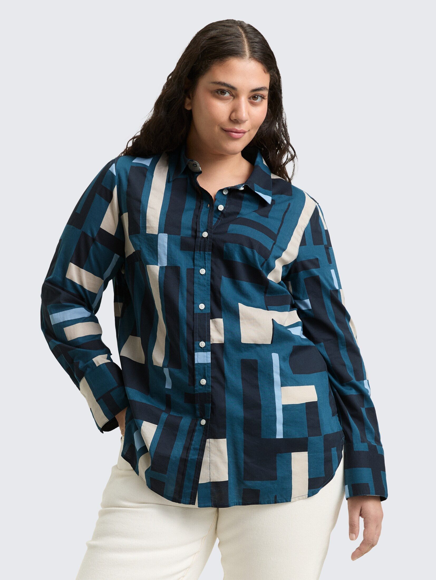 Langarmbluse Plus Size - Hemdbluse mit Muster