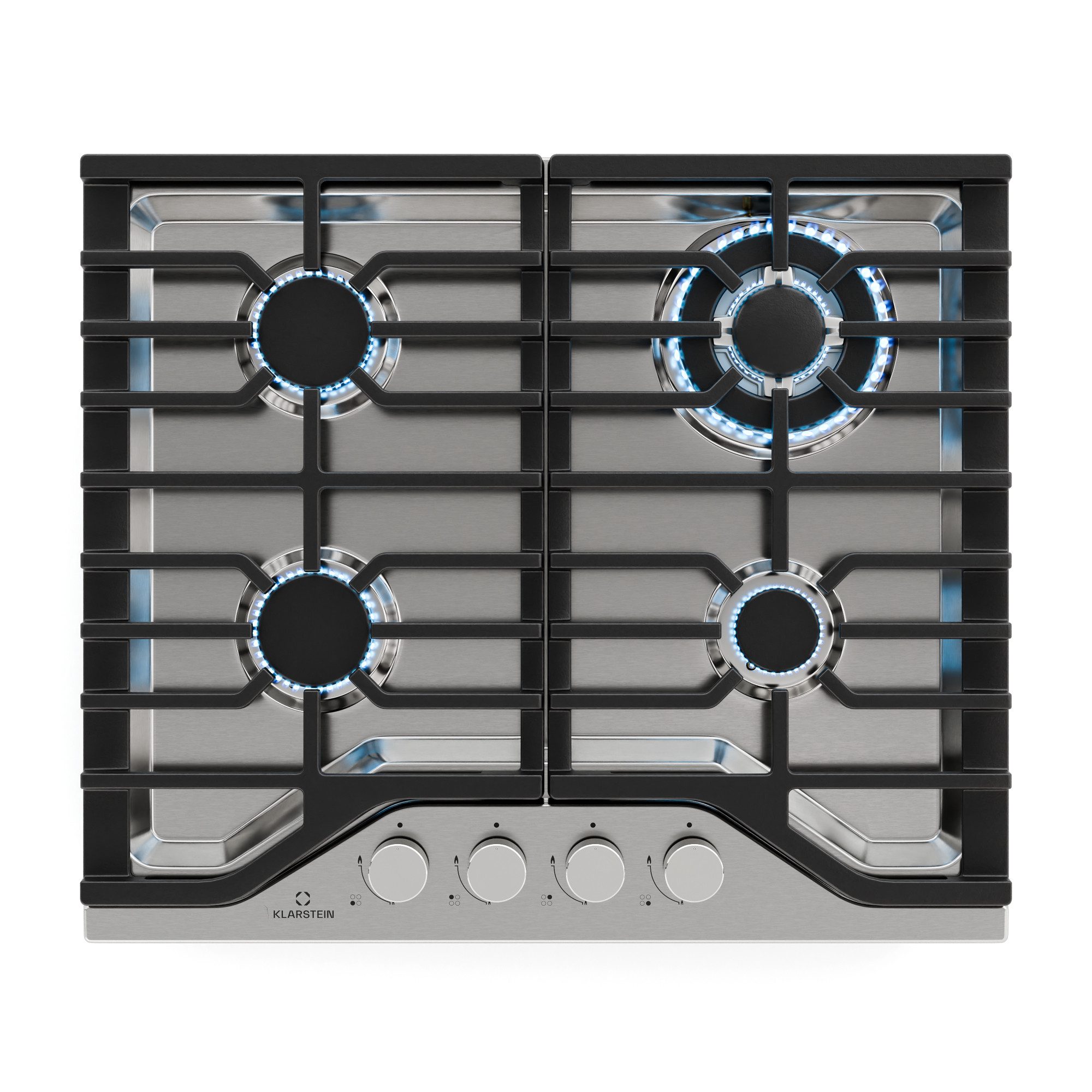 Klarstein Gas-Kochfeld Turbocast CP11-KL-TC-60cm-SS, Gaskochfeld 4 Brenner Elektrische Zündung Küche