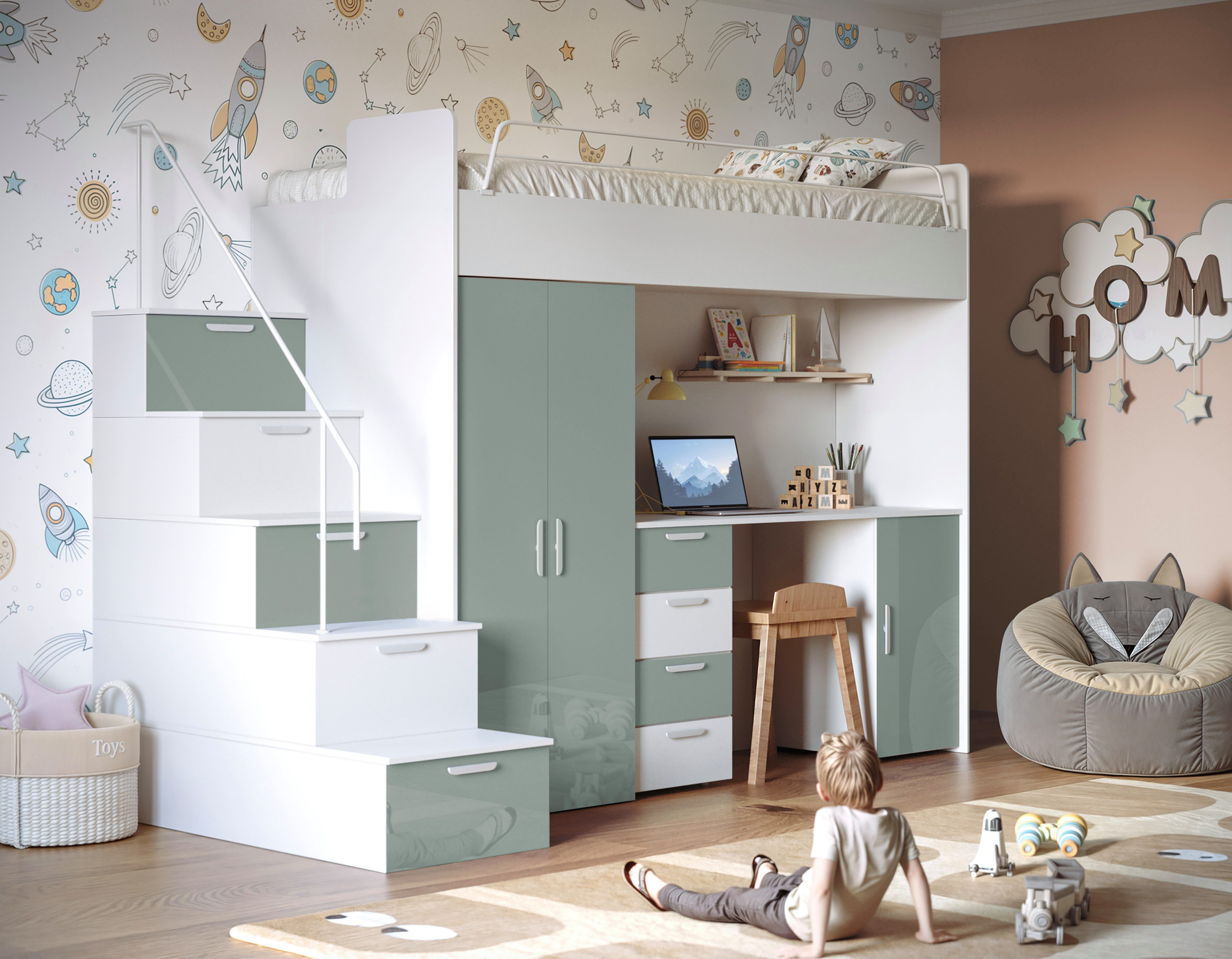 Luxusbetten24 Hochbett Kinderhochbett Dream mit Schreibtisch, günstig online kaufen