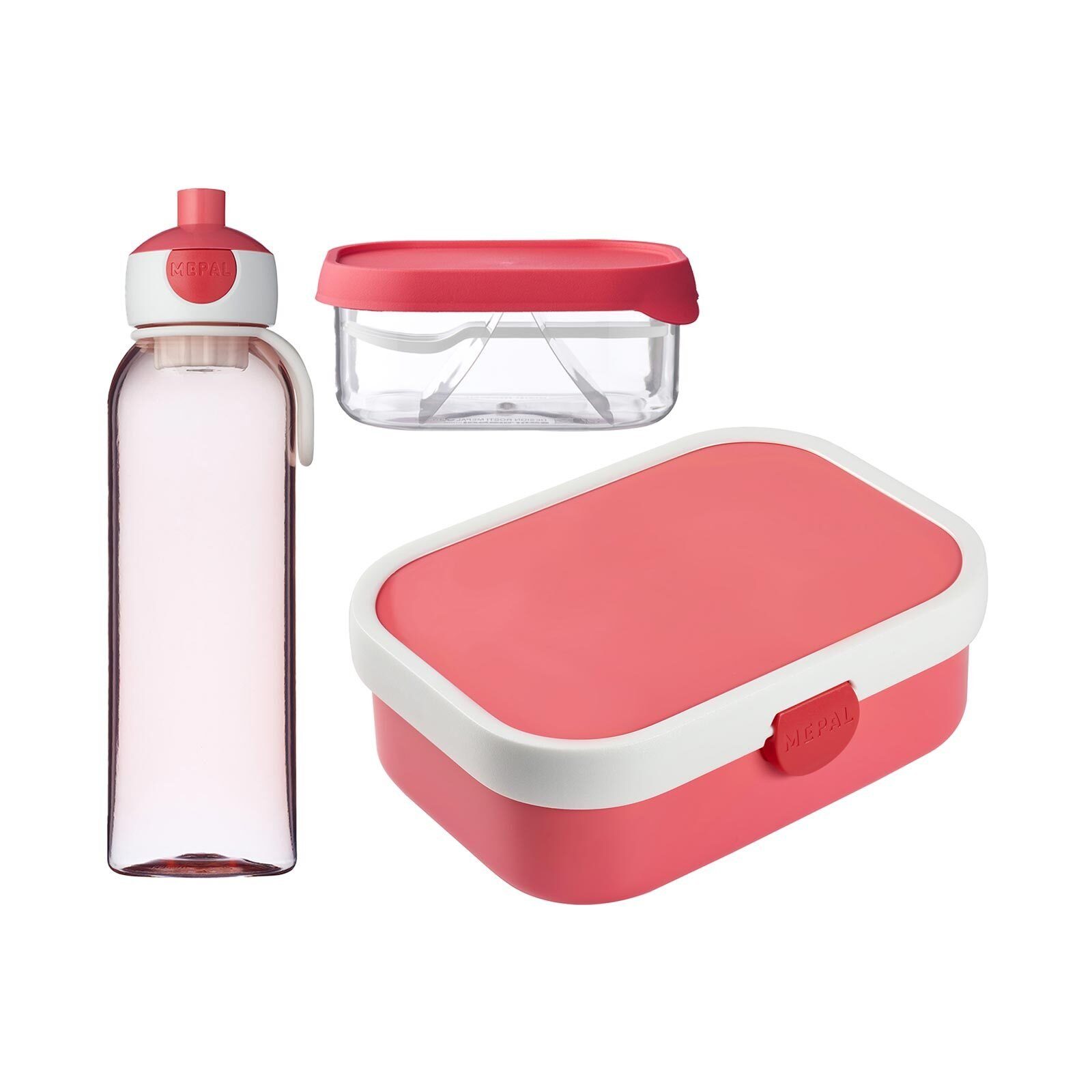 Mepal Lunchbox Campus Promotion-Set mit (3-tlg), Spülmaschinengeeignet pink, Wasserflasche Material-Mix, Pop-Up