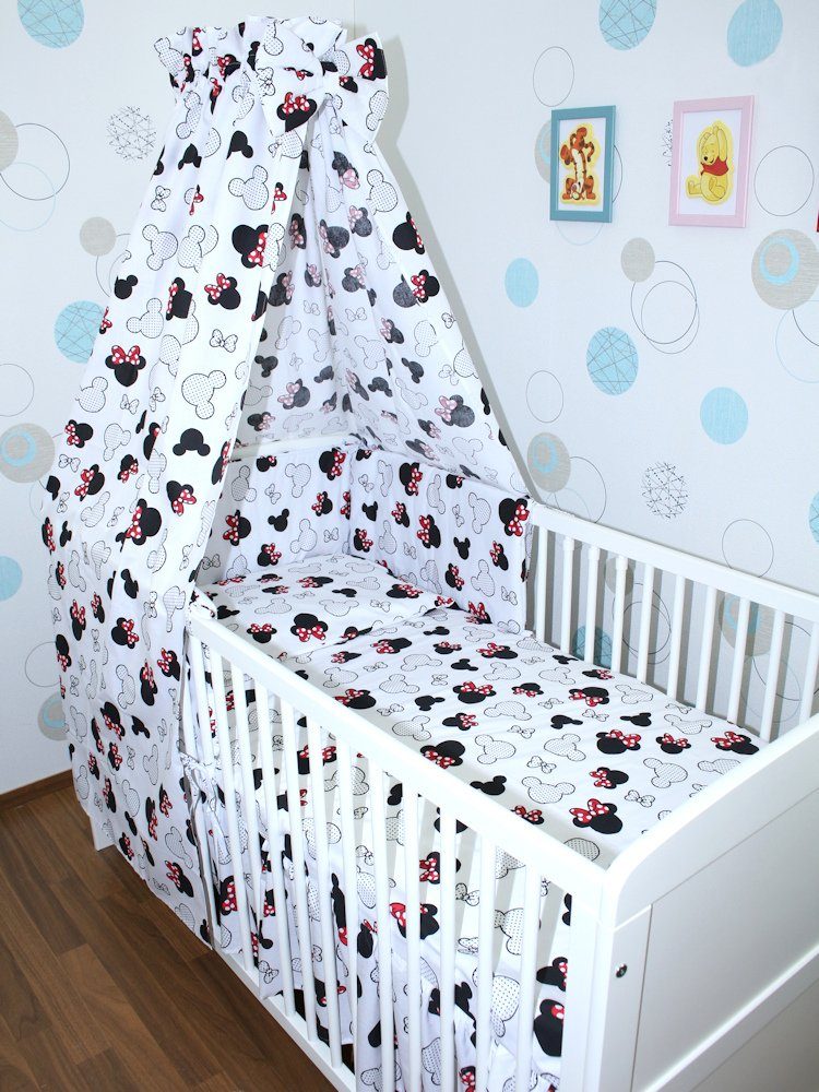 Babybettwäsche Baby Bettset- 6 teiliges Set mit Vollstoff Himmel Bettwäsche Nestchen
