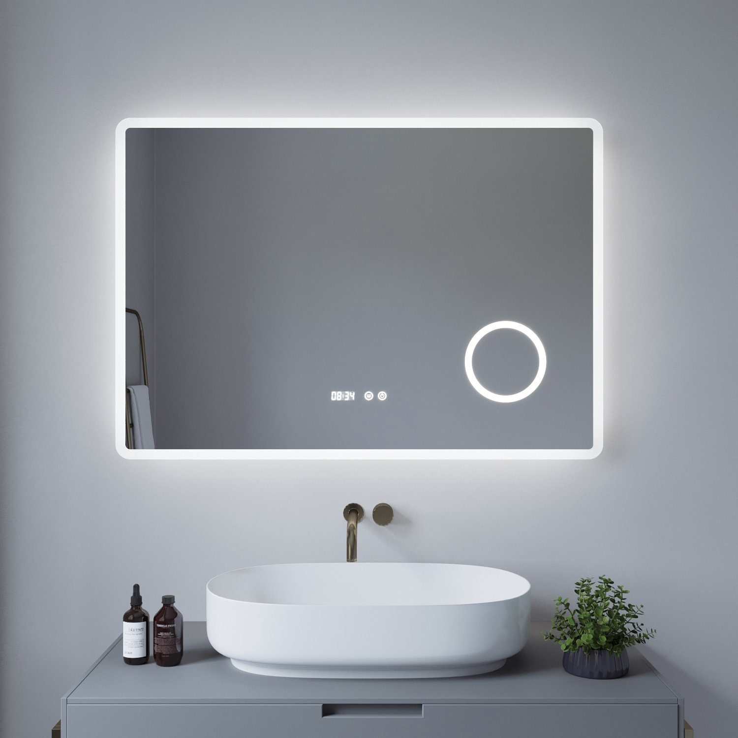 CHARMOR Badezimmerspiegel Silber – 55,9 X 76,2 Cm, Gebürsteter Metallrahmen, Bruchsicher, Horizontal/vertikal Aufhängbar