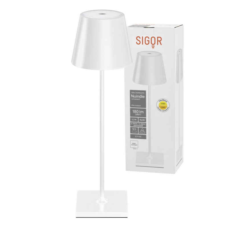 SIGOR LED Tischleuchte Tischleuchte NUINDIE Schneeweiß, Dimmbar, 1 LED Platine, 2700 Kelvin