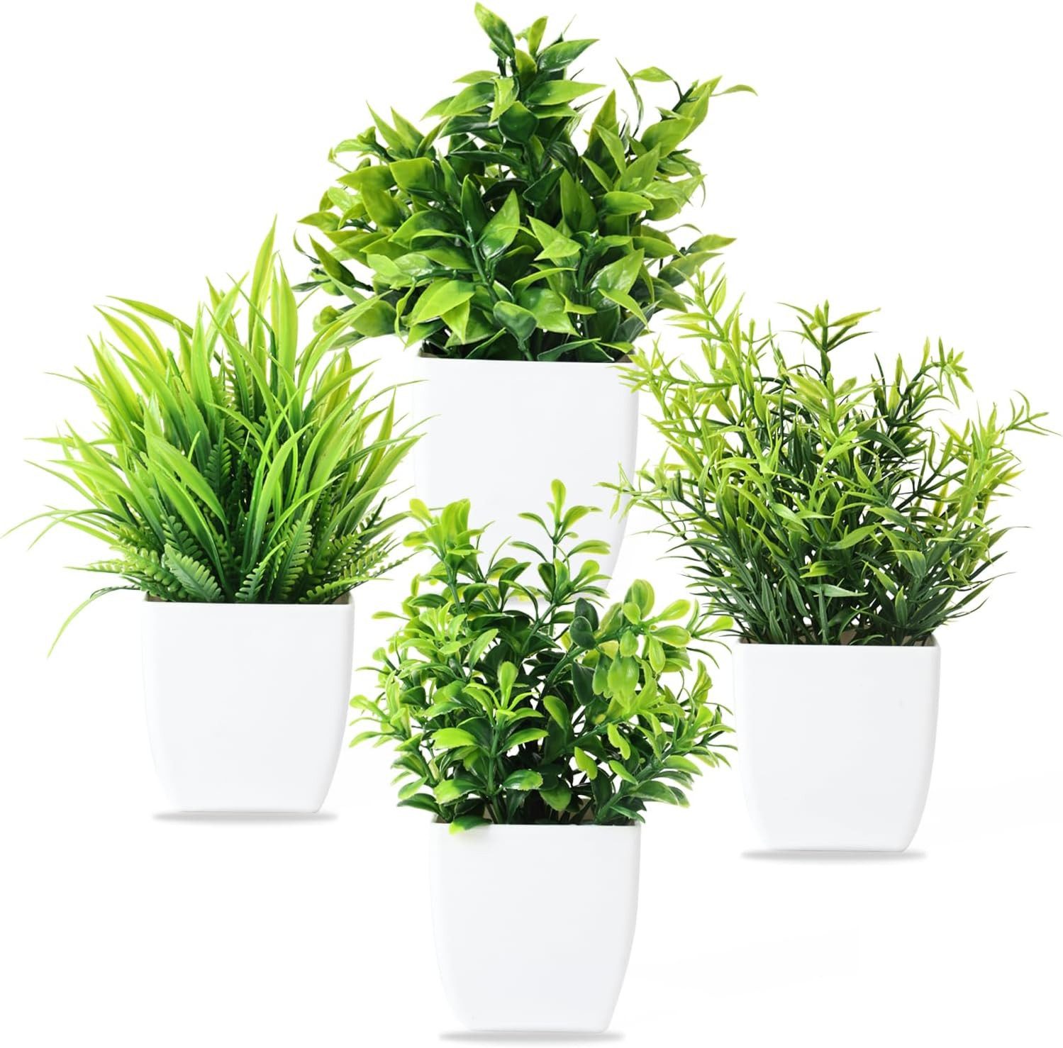 Kunstpflanze 4 künstliche Pflanzen mit Topf, kleine künstliche Pflanzen-Dek günstig online kaufen