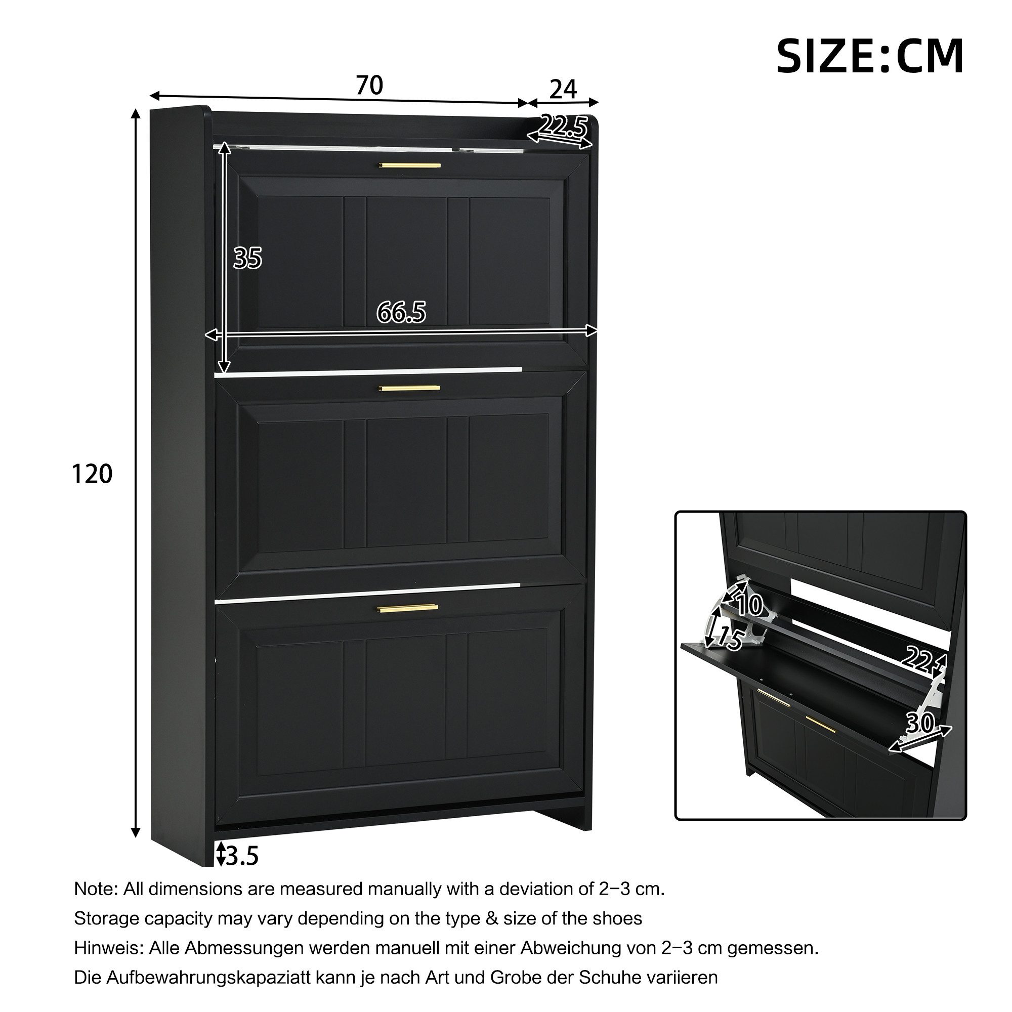 BlingBin Schuhschrank Schuhregal Schuhkipper Schuhkommode (Er bietet Platz für 24 bis 36 Paar Schuhe, 2-St., mit 6 Schrank, für Flure, Eingangsbereiche, Wohnzimmer und Büros) 140 L x 24 B x 120 H(cm), Schwarz
