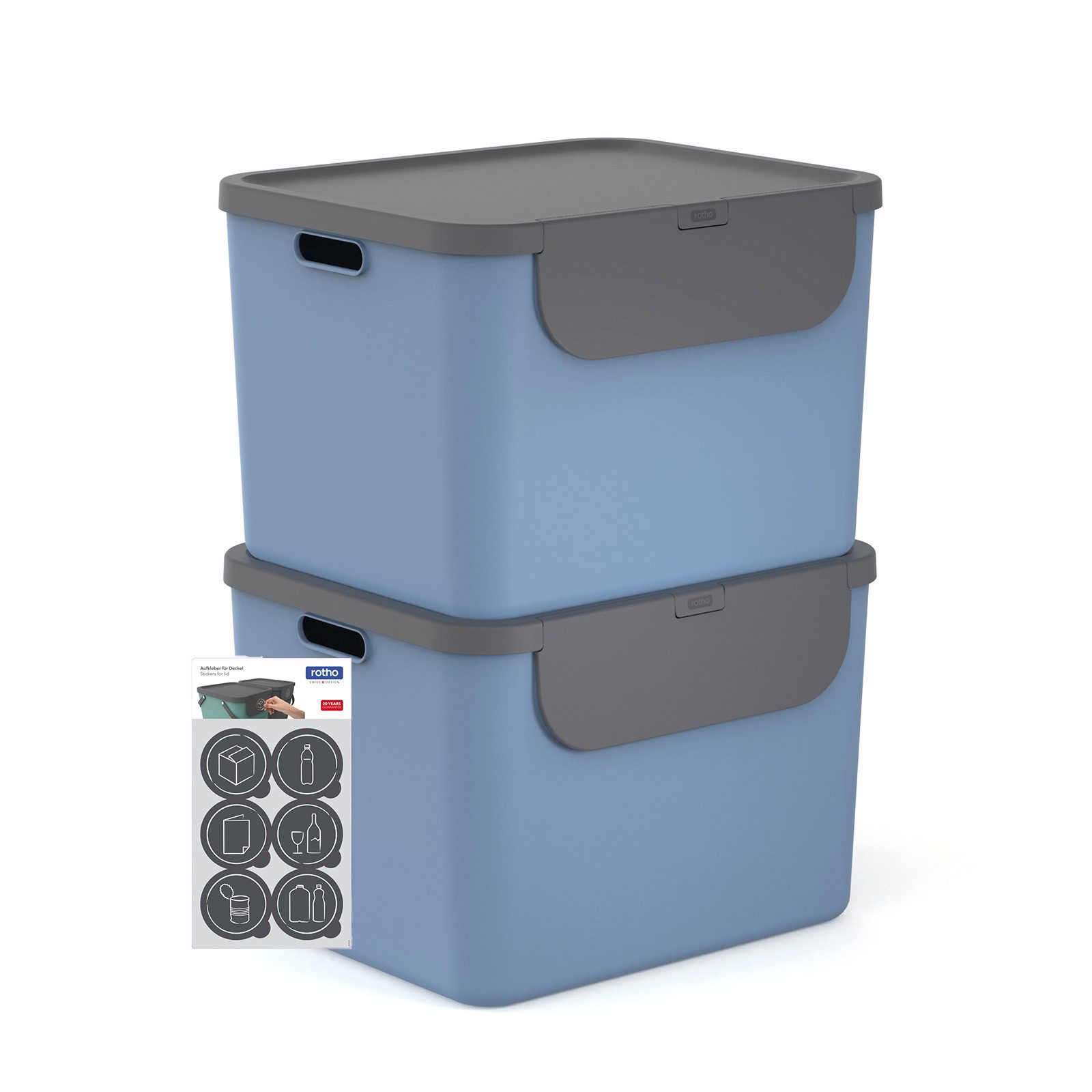 ROTHO Mülltrennsystem Albula Mülleimer 55l mit Frontklappe für die Küche – Recycling System, Behälter ideal für Mülltrennung & Recycling