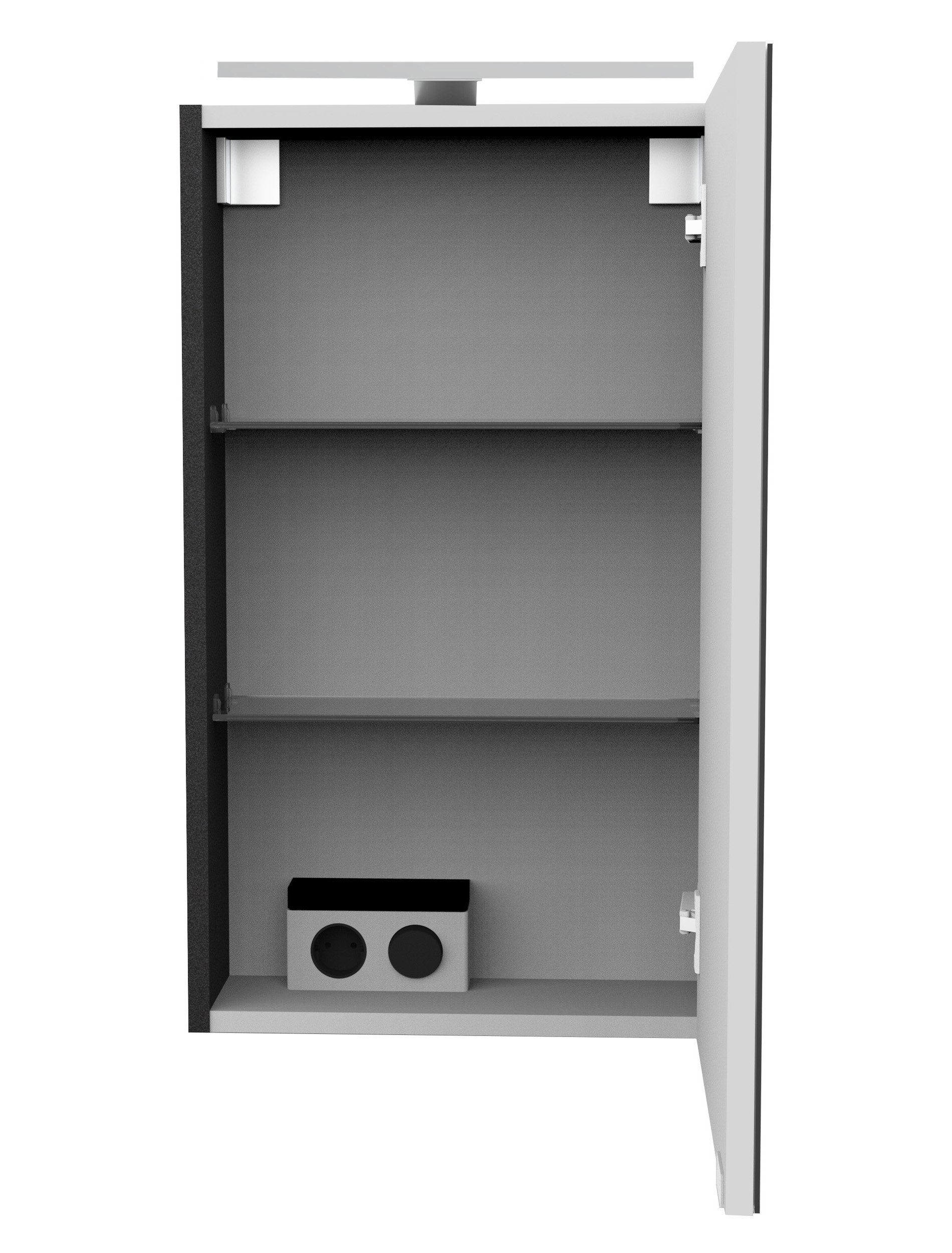 FACKELMANN Spiegelschrank SBC (Spiegelschrank mit LED-Aufsatzleuchte) Aufsatzleuchte, Schalter und Steckdose, Breite 40cm, Anschlag rechts