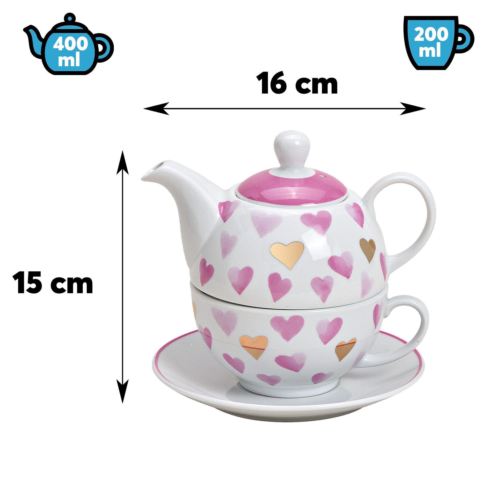matches21 HOME & HOBBY Teekanne Tea for One Tee Set Herzen rosa gold, 0.6 l, (1-St)