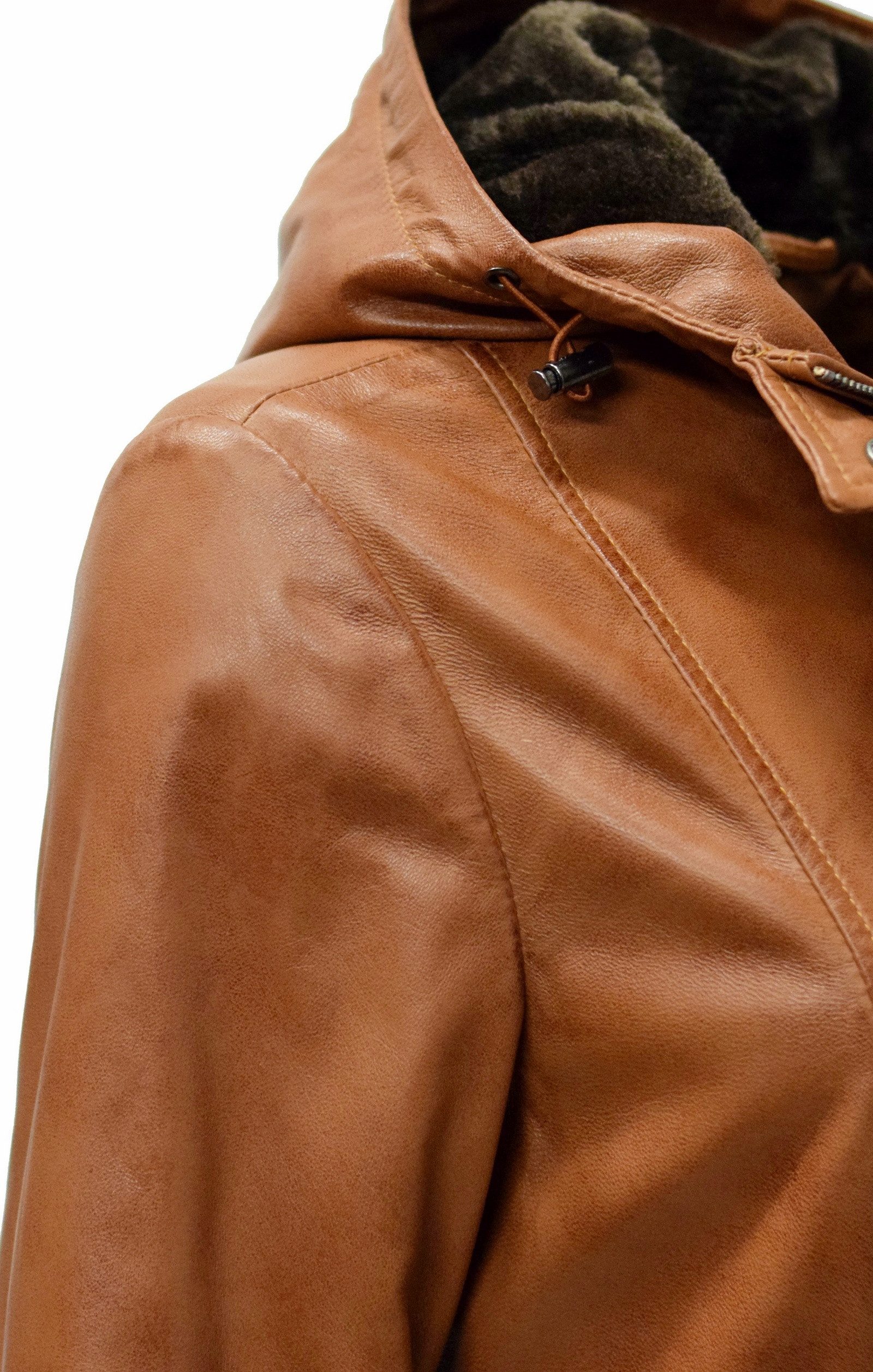 Zimmert Leather Lederjacke Manja Lederparka Kapuze Cognac, Braun, Schwarz – Bild 5 von 5