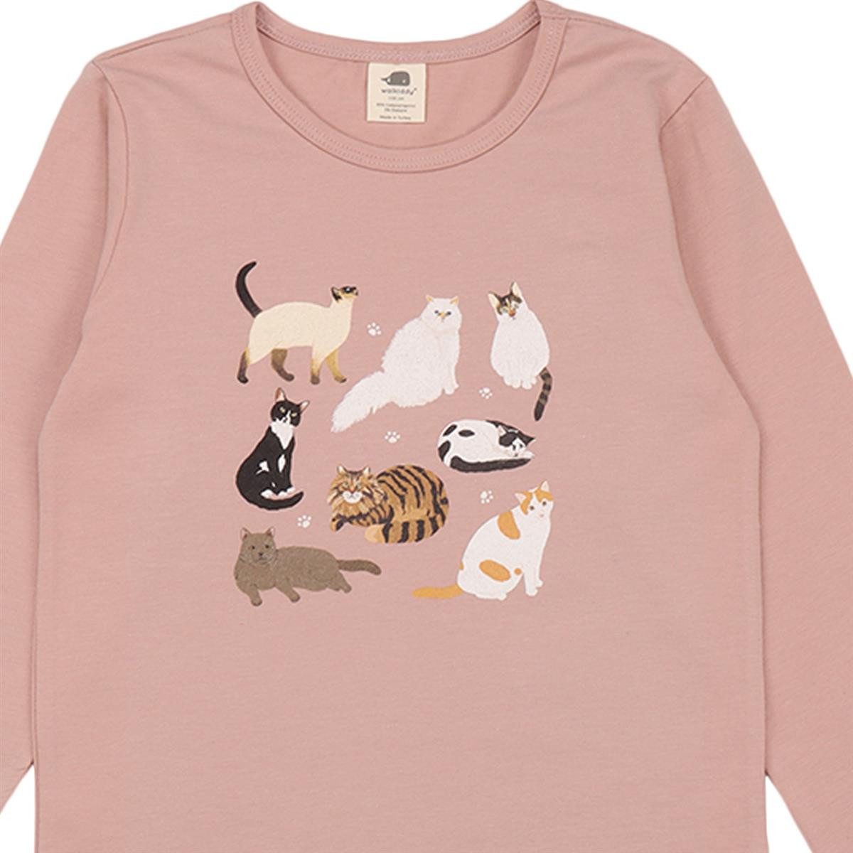 Walkiddy Langarmshirt Bio-Baumwoll Shirt für Kinder mit süßem Katzendruck