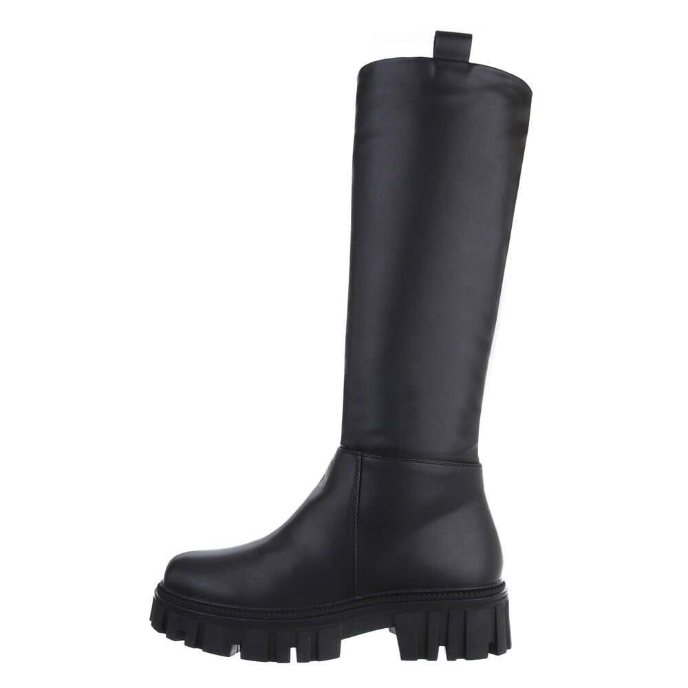 Ital-Design Damen Freizeit Stiefel Blockabsatz Plateaustiefel in Schwarz