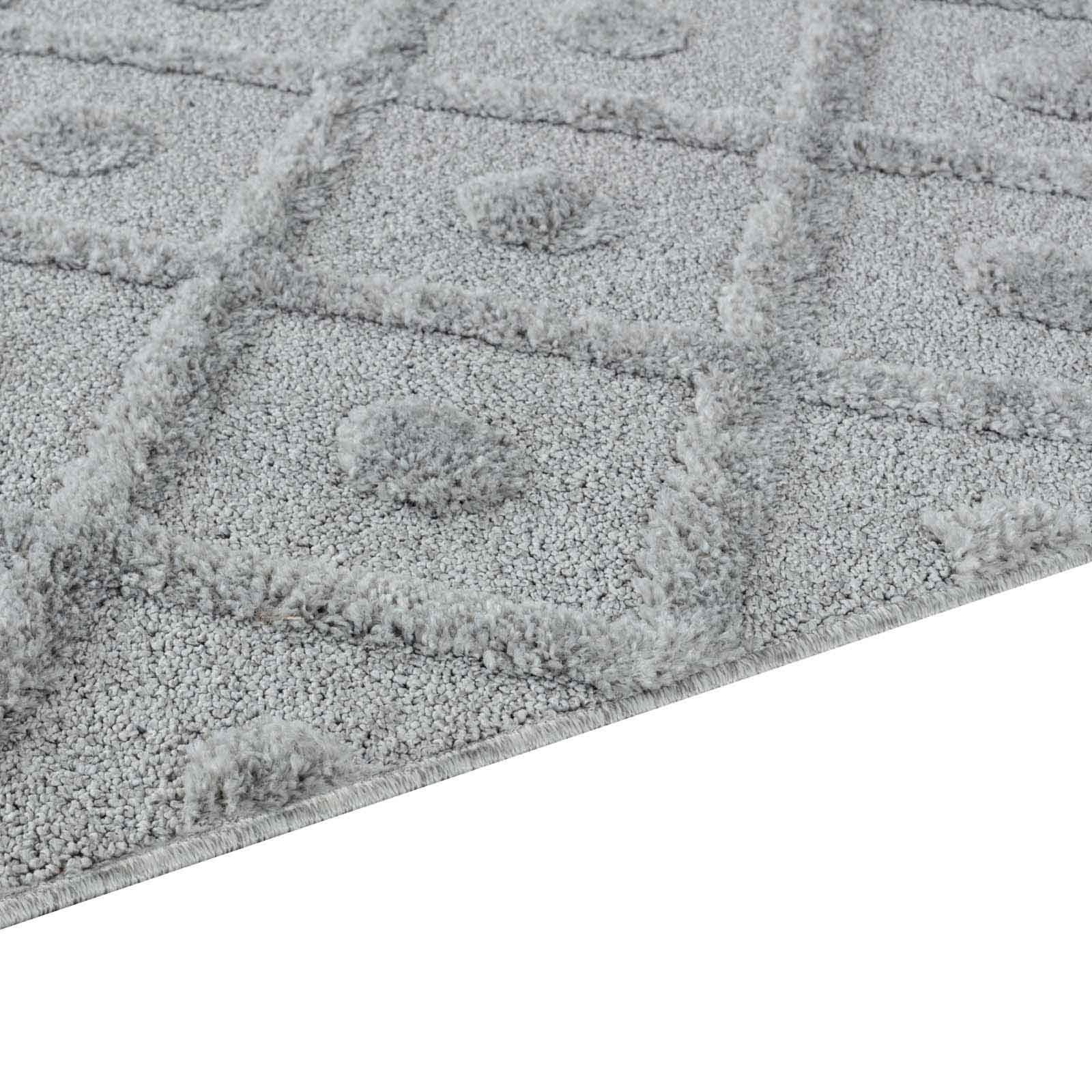 TaraCarpet Designteppich Designerteppich Tokio hoch-tief Struktur Rauten uni, rechteckig, Höhe: 20 mm, moderner scandi BOHO grau Wohnzimmer Schlafzimmer Flur 120x170 cm