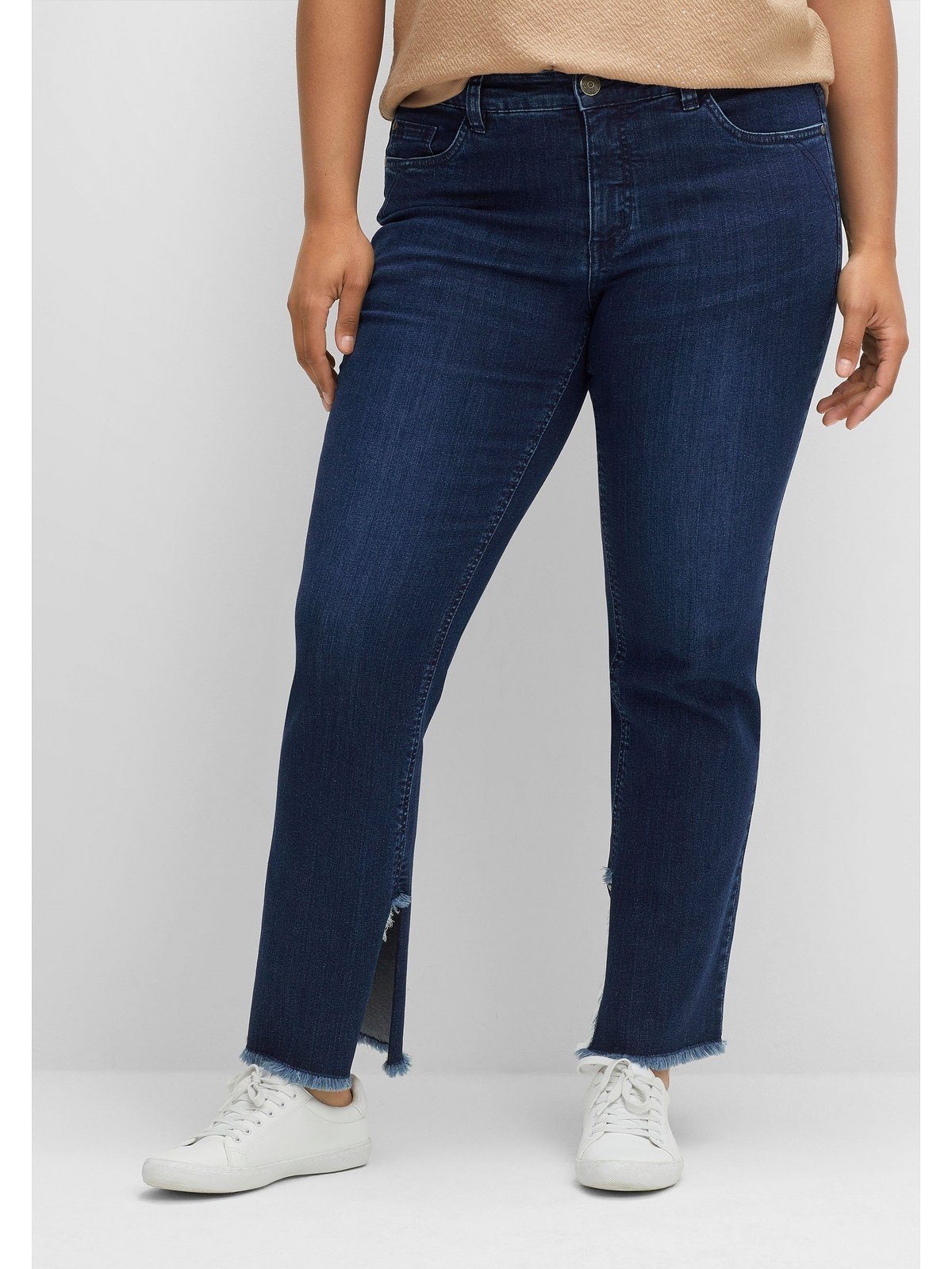Größen Jeans am Gerade mit Fransendetails Saum Große Sheego