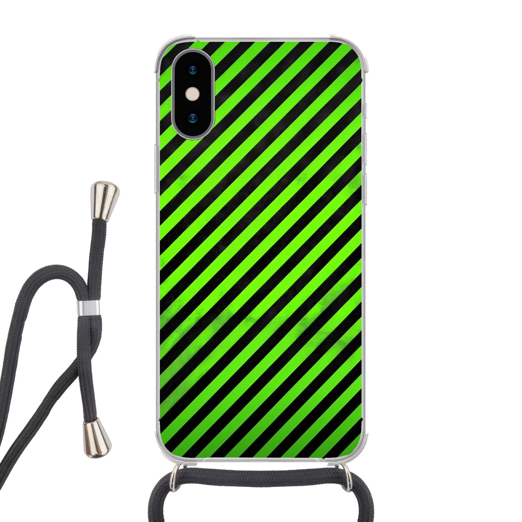 MuchoWow Handyhülle für Apple iPhone X Gaming - Streifen - Gewinkelt - Grün, Tragbare Handyhüllen mit Kette zum umhängen, Handykette Handyband