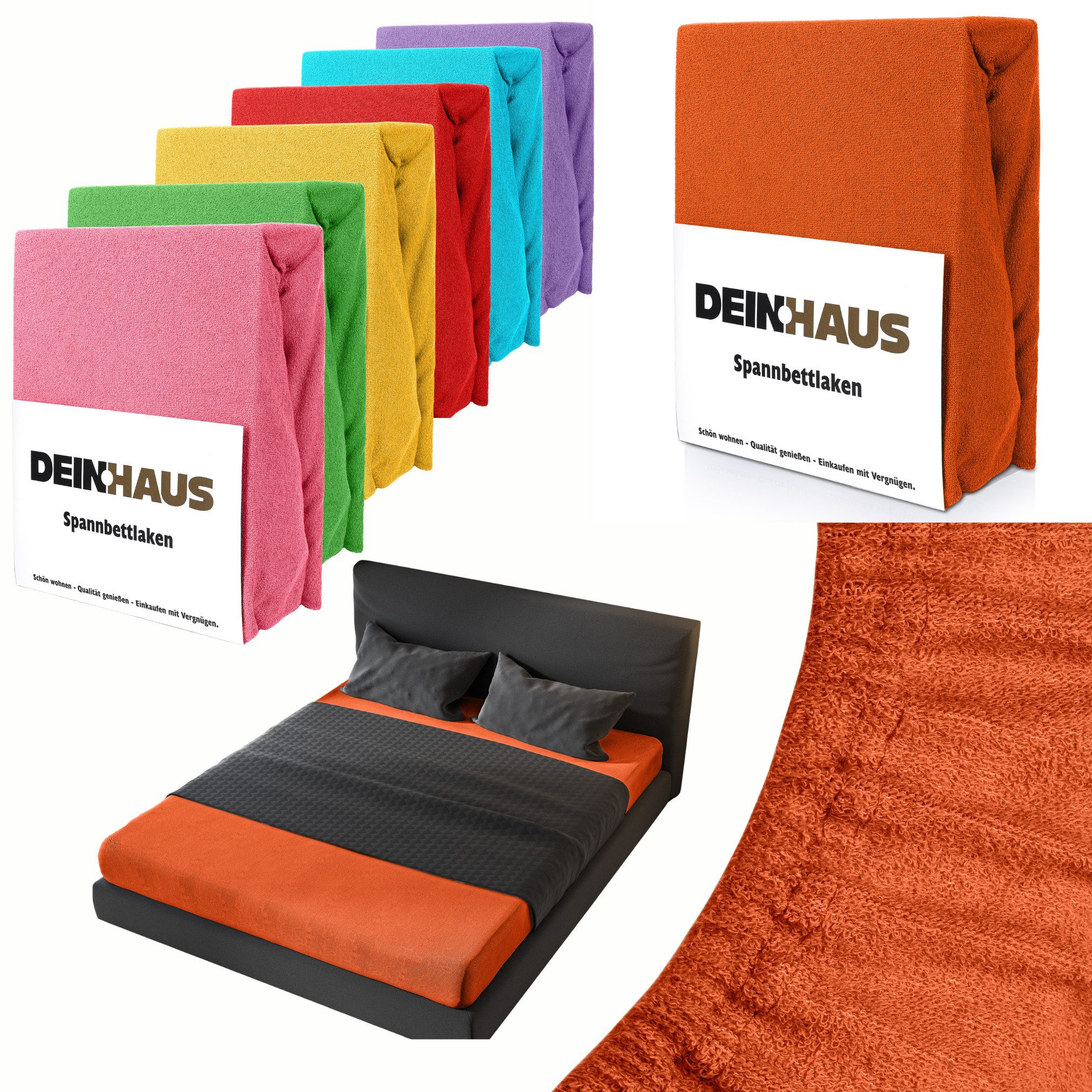 DH DEIN . HAUS Spannbettlaken Frottee SOFT, Baumwolle, Gummizug: rundum, (1 Stück), weich saugfähig atmungsaktiv Rundumgummi formstabil bis 20 cm