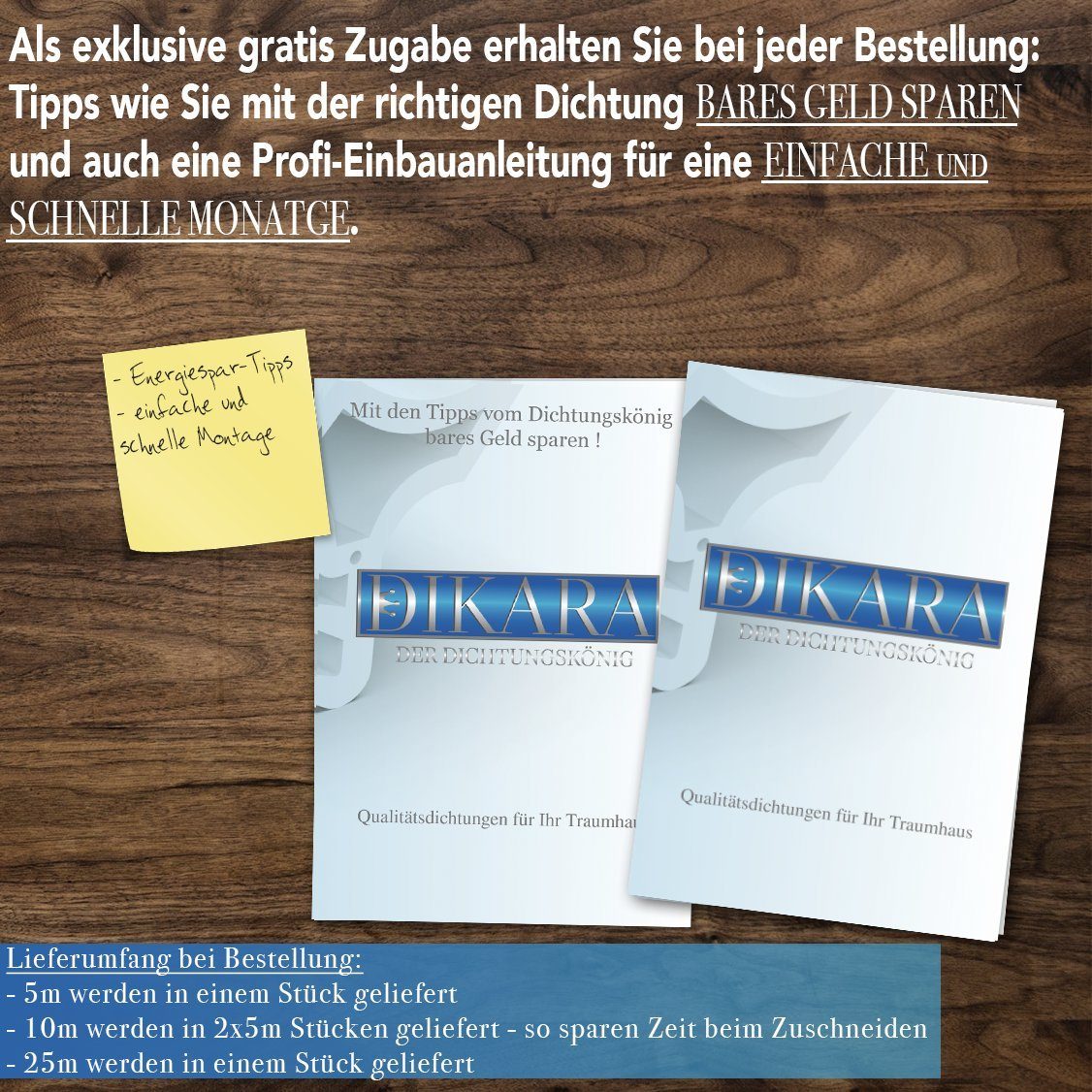 Dikara Profildichtungsband Stahlzargendichtung Dichtband Höhe 14mm Breite 15mm Falz, Antidehnungsfaden, TPE thermoplatisches Elastomer
