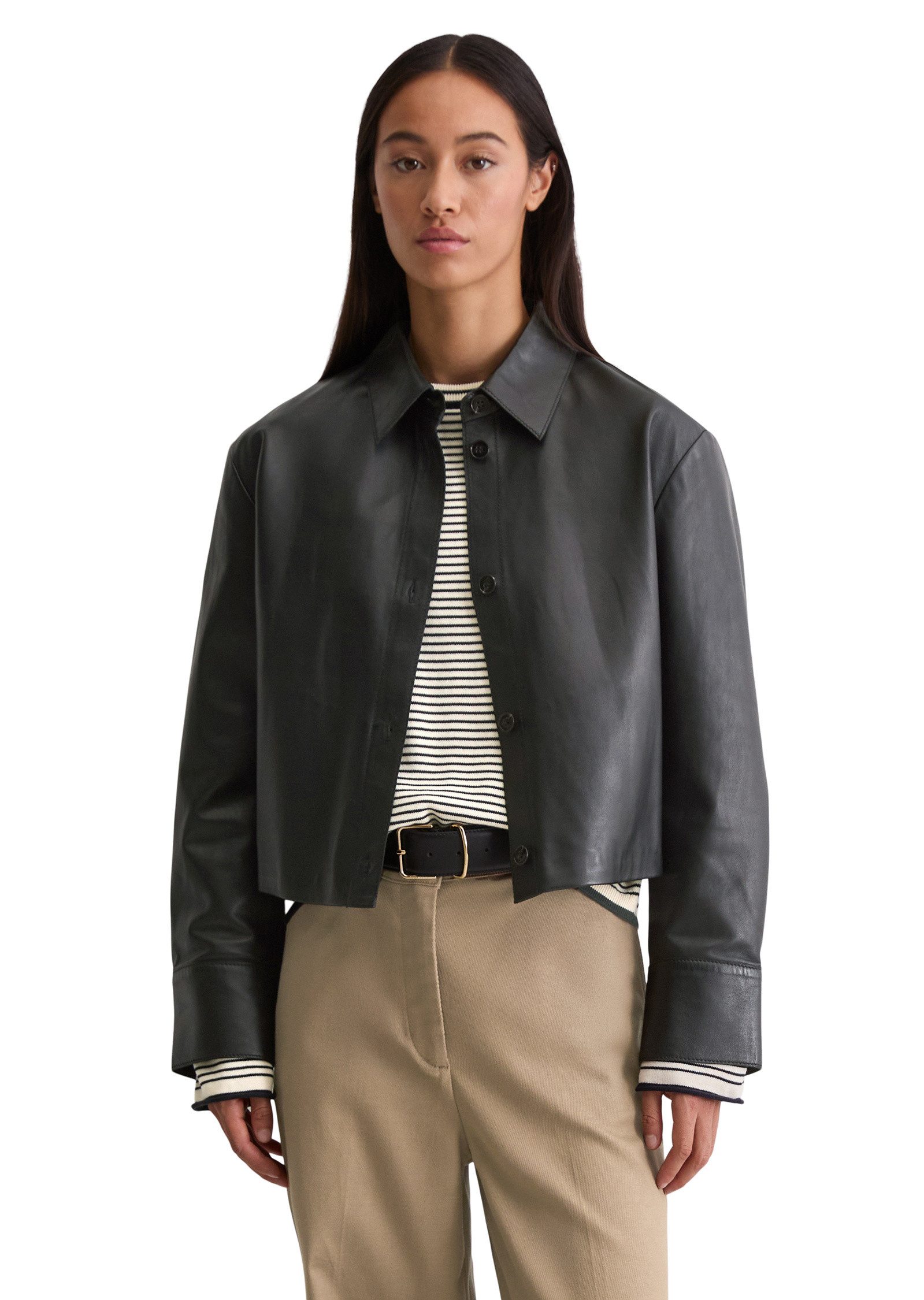 Marc O'Polo Langarmbluse aus softem Lammleder