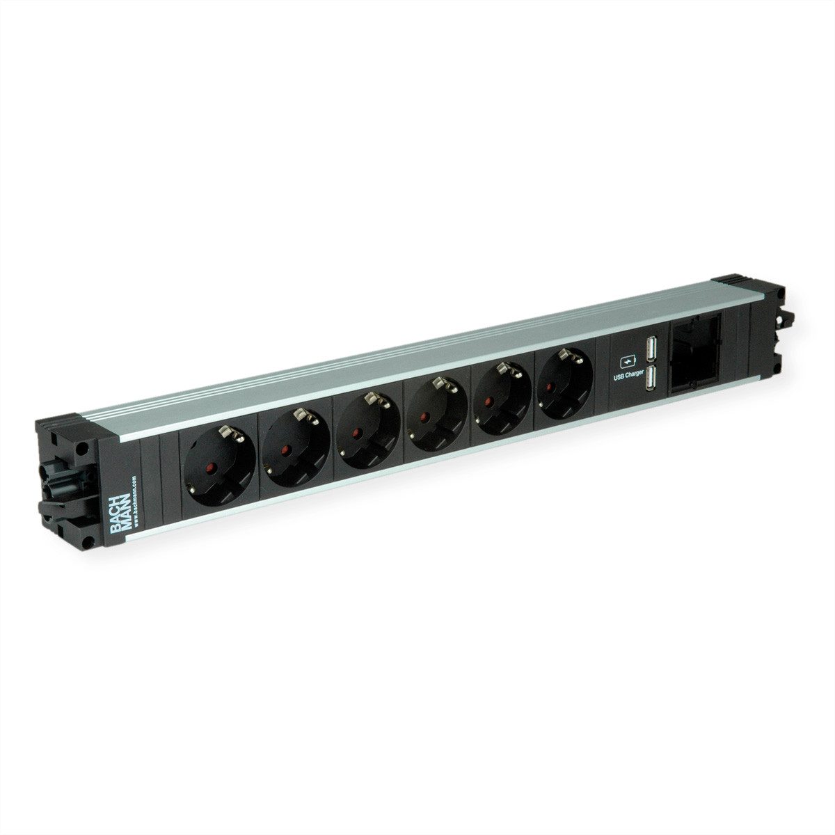 Bachmann STEP ALU 6x Schutzkontakt 1x USB-Charger 1xABD Einbau-Tischsteckdosenleiste, 906.0846