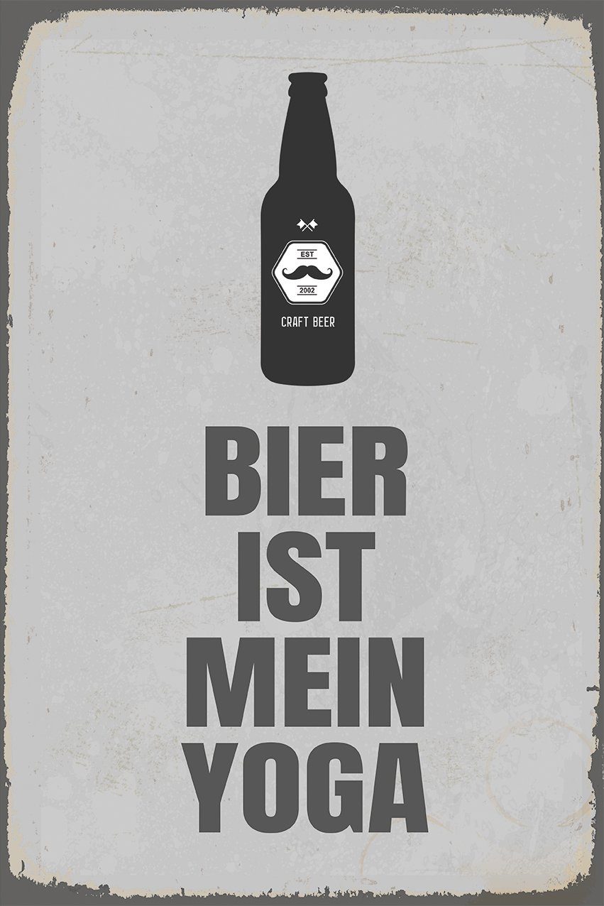 queence Metallbild Bier Yoga Spruch Stahlschild Blechschild, (1 St), 20x30x0,2cm - mit 4 Lochbohrung