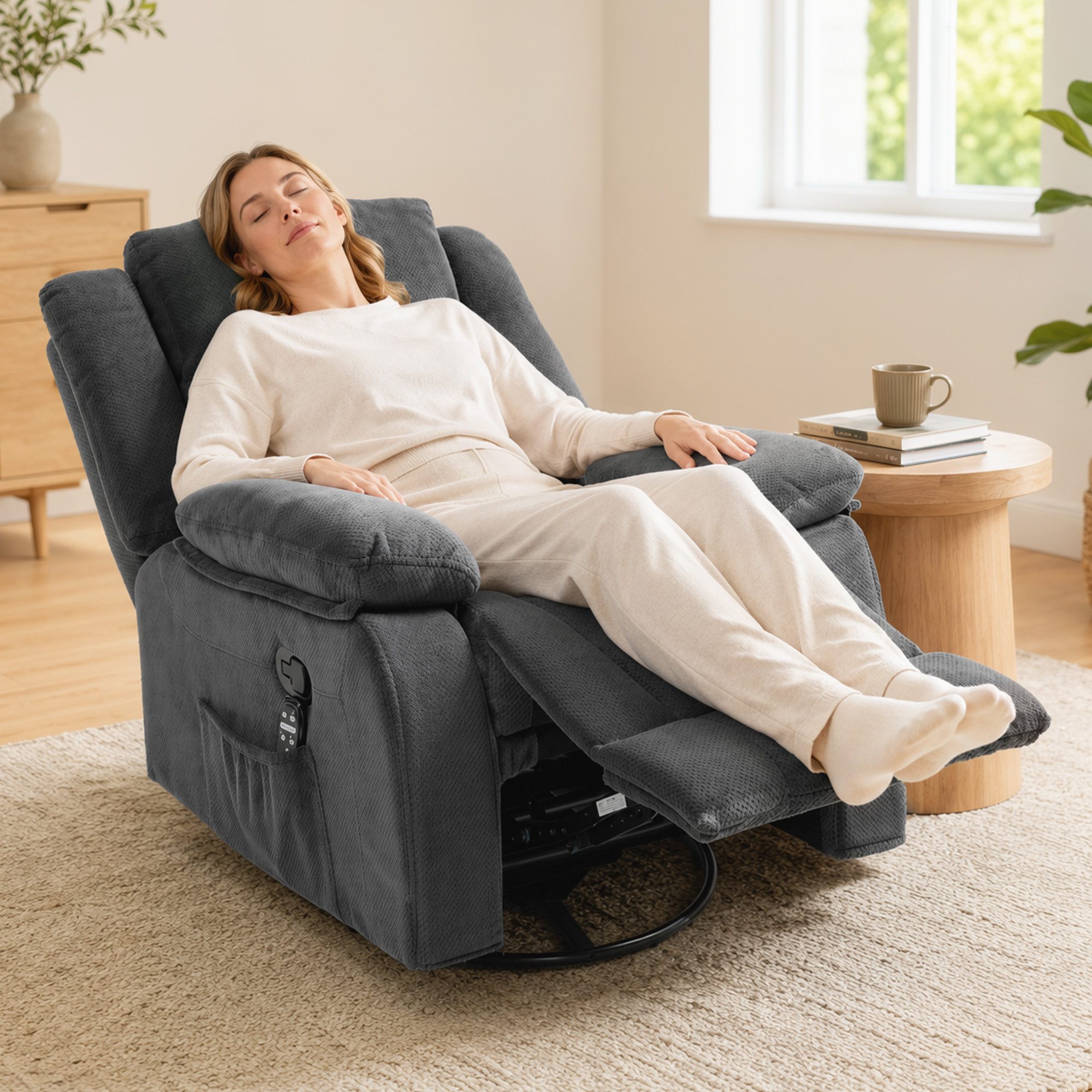HOMCOM Massagesessel Drehbar Fernsehsessel mit Vibrationsmassage, Heizfunktion (Set, 1-St., 1), 150° Liege, 8-Punkt-Massage, Lendenwärme