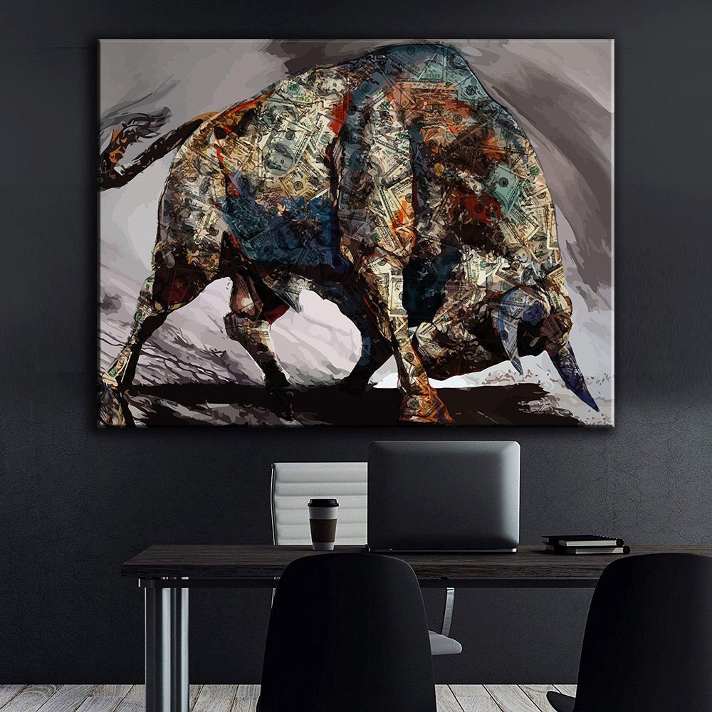 silberner Premium - Rahmen DOTCOMCANVAS® - Trading Bull - Money Leinwandbild Leinwandbild, Motivation