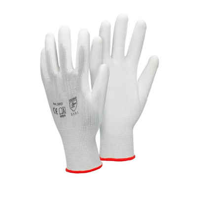 ECD Germany Arbeitshandschuh-Set Arbeitshandschuhe Mechanikerhandschuhe Montagehandschuhe 12 Paar PU-Beschichtung Größe 7-S Farbe Weiß Nylon