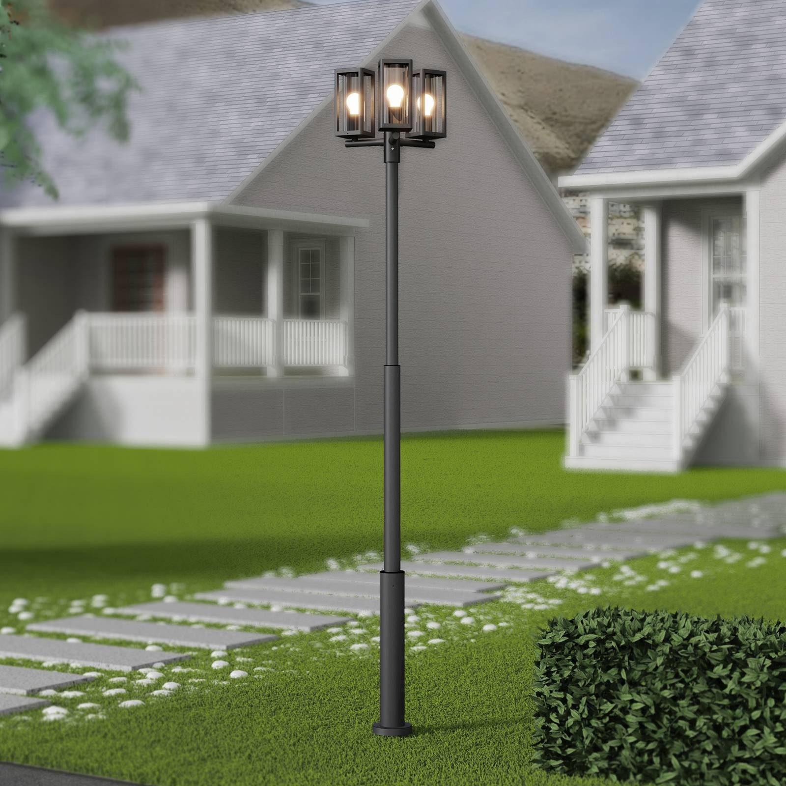 Lucande Außen-Stehlampe Siveta, Metall, Schwarz IP65, 3 x 15 W LED