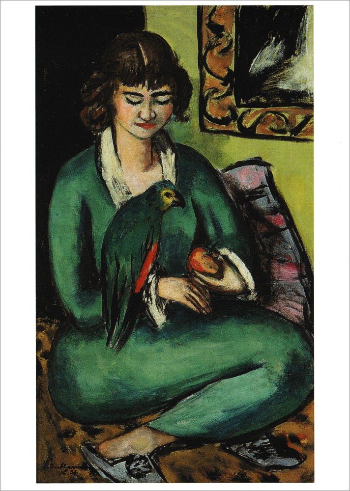 Postkarte Kunstkarte Max Beckmann "Quappi mit Papagei"