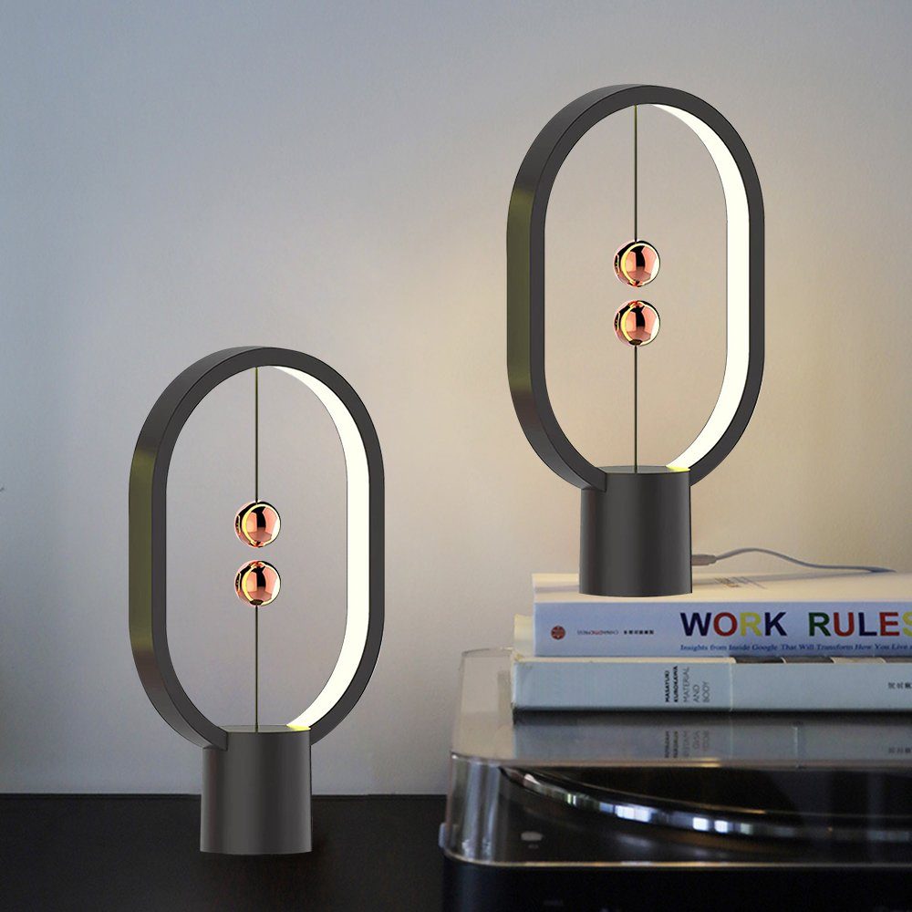 Rosnek LED Nachttisch Heng Magnetischer USB, Licht Deko, Schwarz Balance Nachttischlampe Schalter, für Schlafsaal Warmweiß, Büro