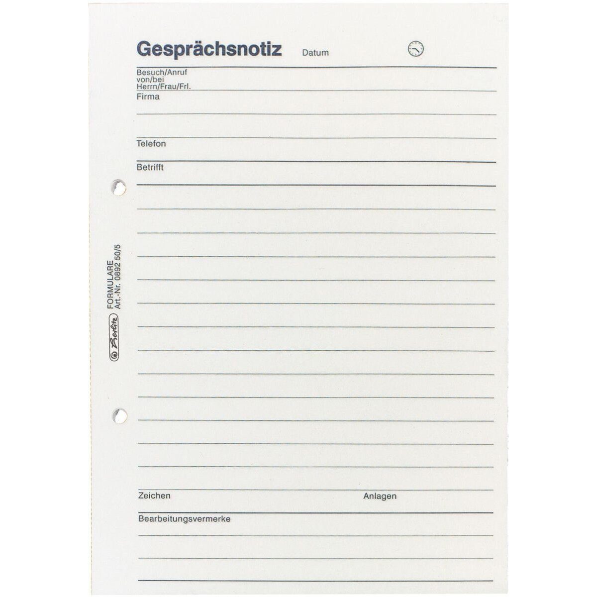 Herlitz Formularblock Gesprächsnotizblock A5 50 Blatt
