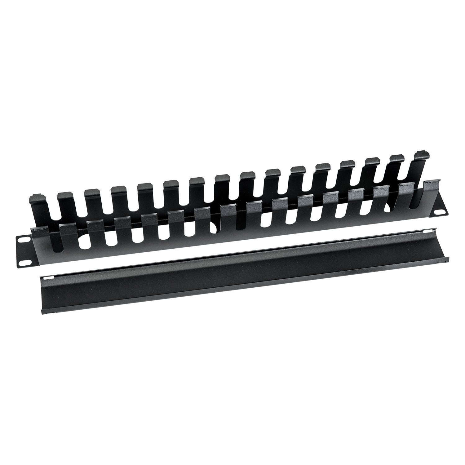 HMF Serverschrank Kabelmanagement mit Abdeckung für Serverschrank, 19 Zoll, 1 HE, Schwarz